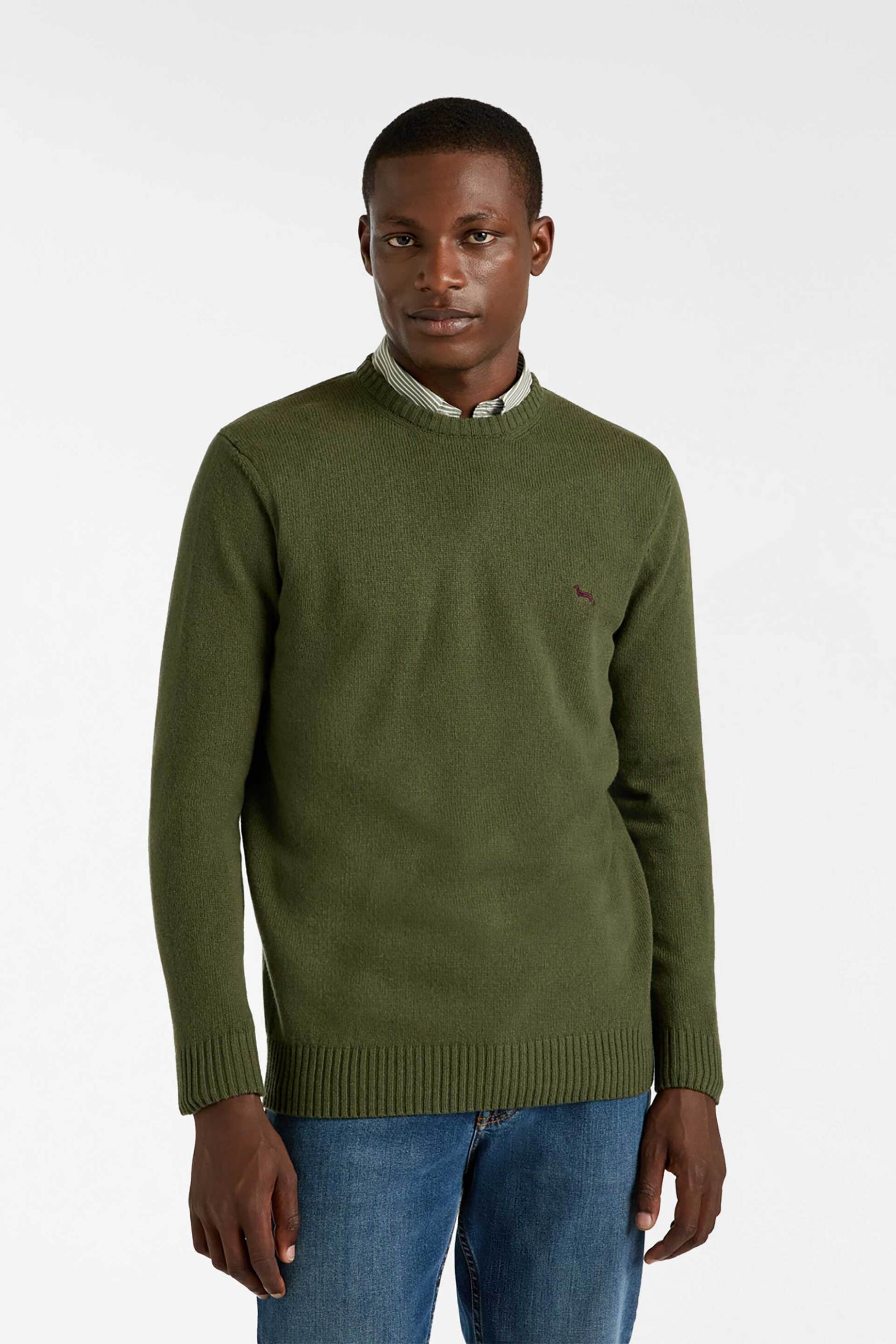 HARMONT & BLAINE Harmont & Blaine ανδρικό μάλλινο πουλόβερ με κασμίρι και κεντημένο λογότυπο Regular Fit - HRP396030703 Χακί