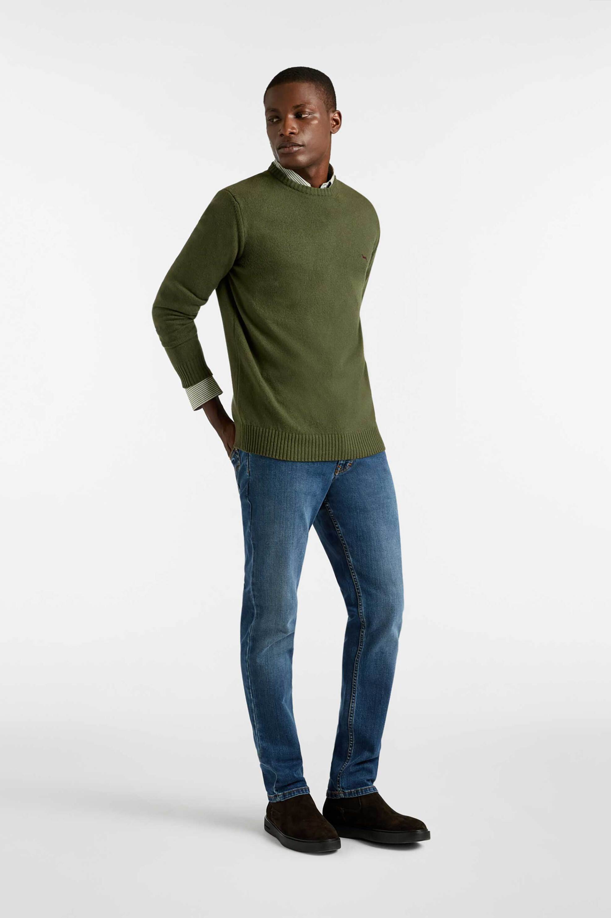 Harmont & Blaine ανδρικό μάλλινο πουλόβερ με κασμίρι και κεντημένο λογότυπο Regular Fit - HRP396030703 Χακί φωτογραφία