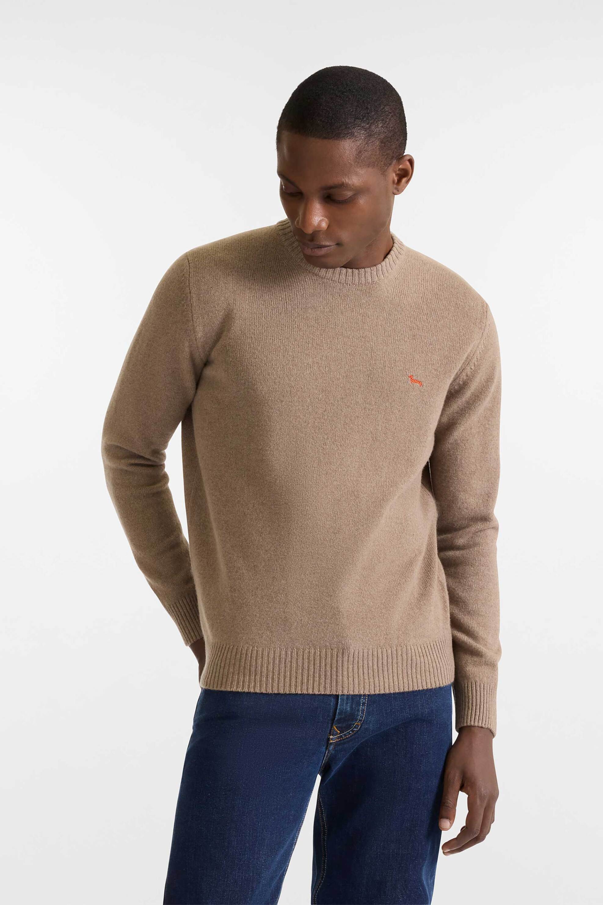 HARMONT & BLAINE Harmont & Blaine ανδρικό μάλλινο πουλόβερ με κασμίρι και κεντημένο λογότυπο Regular Fit - HRP396030703 Μπεζ