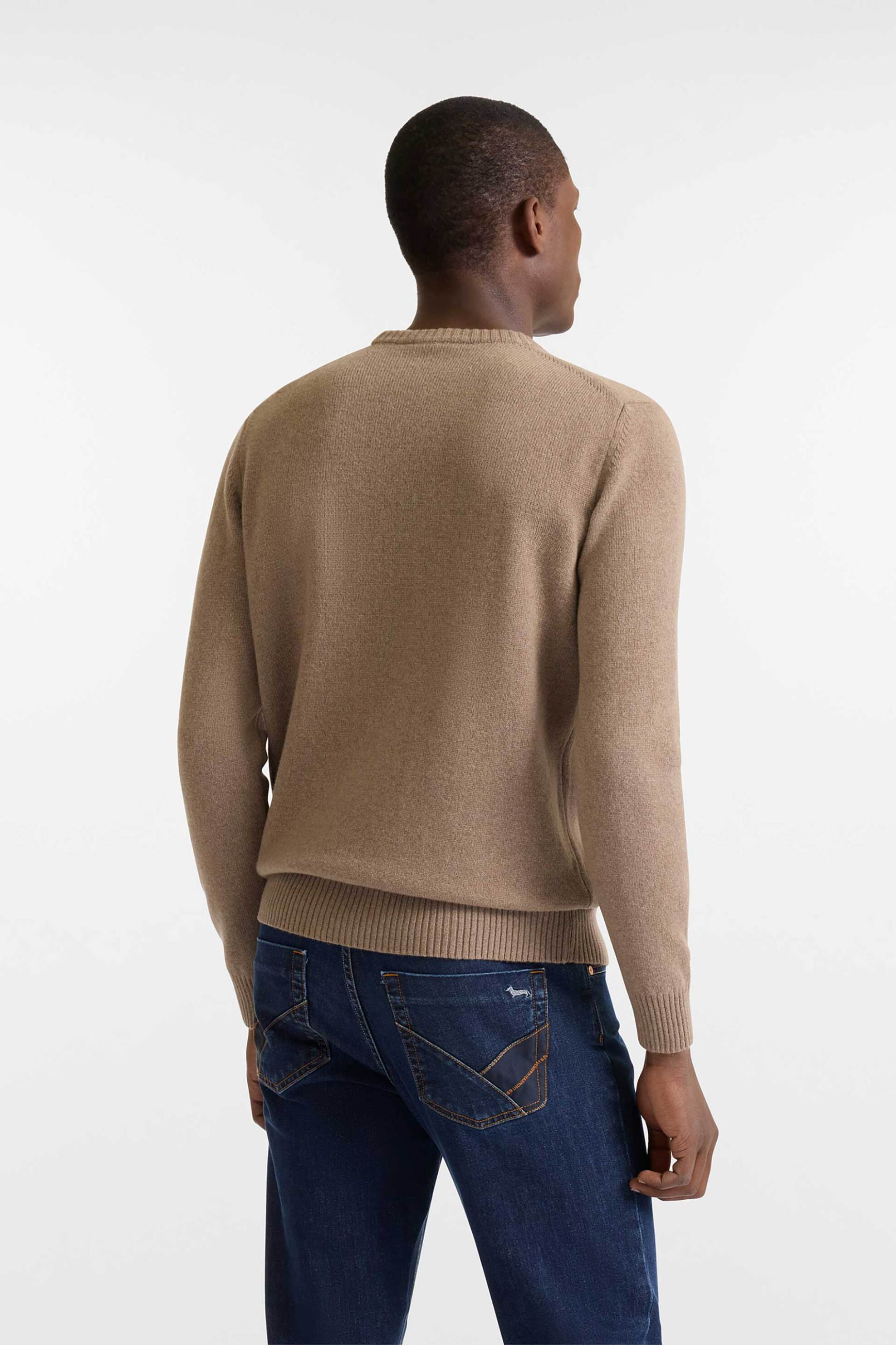 Harmont & Blaine ανδρικό μάλλινο πουλόβερ με κασμίρι και κεντημένο λογότυπο Regular Fit - HRP396030703 Μπεζ φωτογραφία