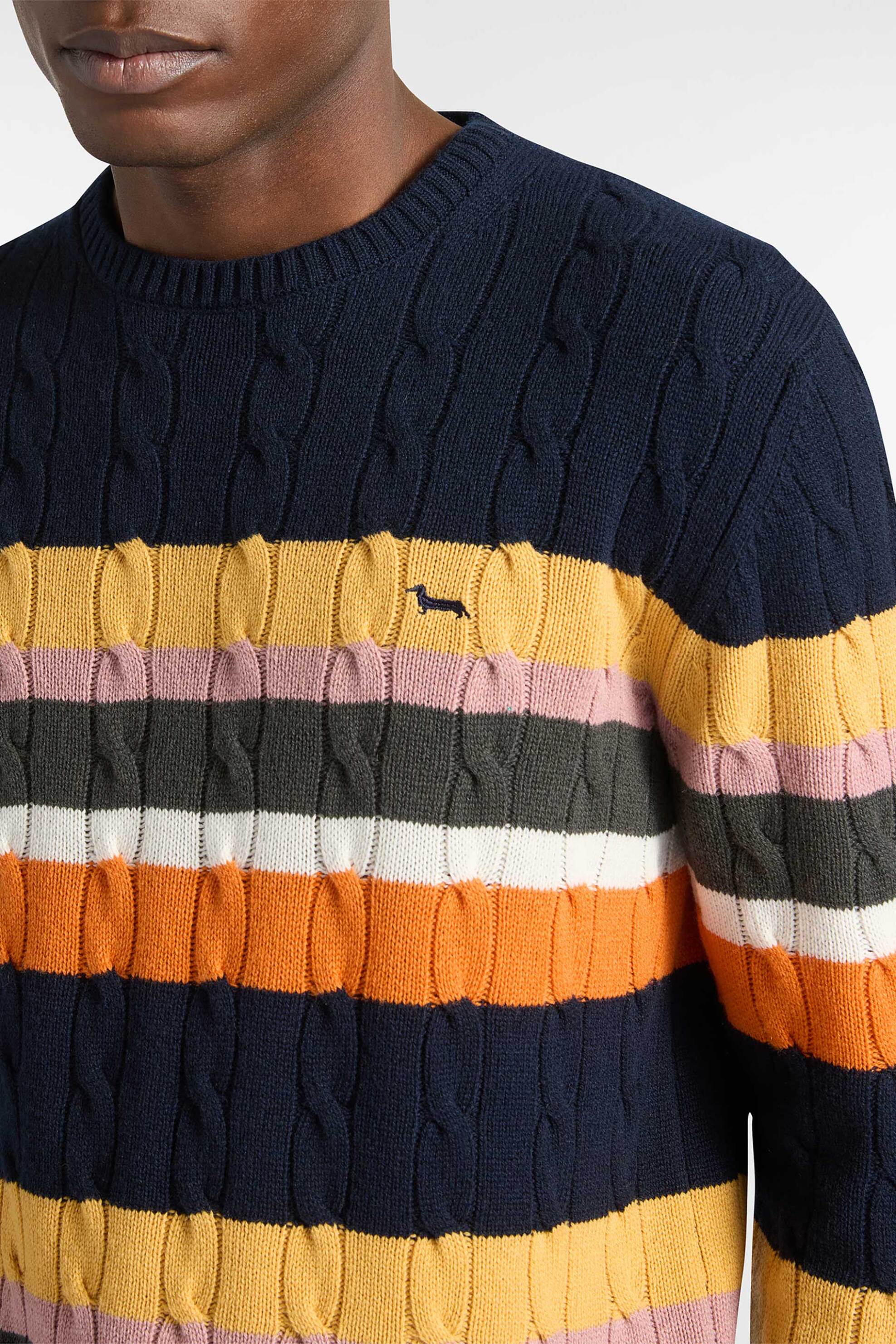 Harmont & Blaine ανδρικό μάλλινο πουλόβερ με κασμίρι, cable knit pattern και κεντημένο λογότυπο Regular Fit - HRP818030281 Μπλε Σκούρο φωτογραφία