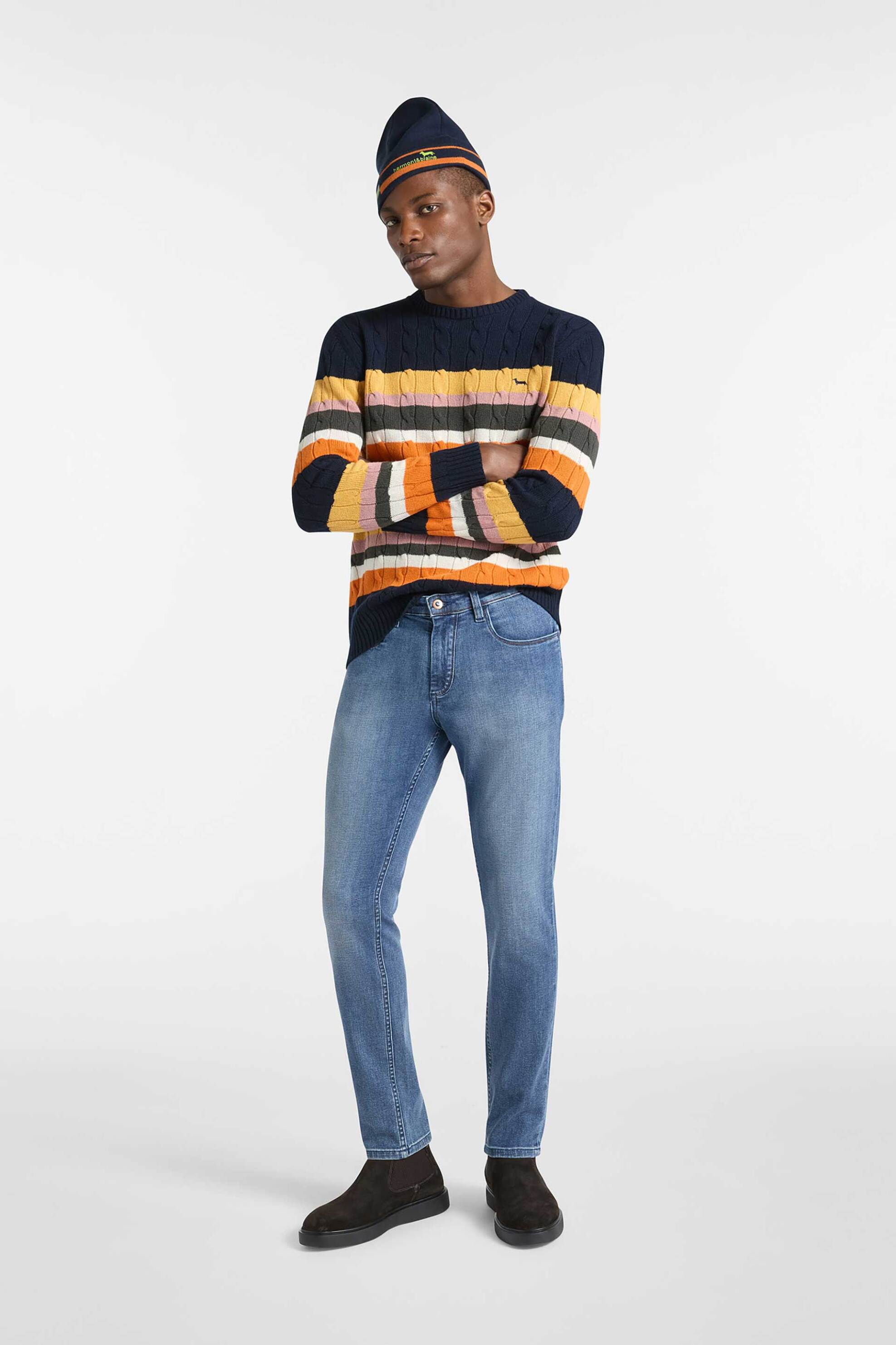 Harmont & Blaine ανδρικό μάλλινο πουλόβερ με κασμίρι, cable knit pattern και κεντημένο λογότυπο Regular Fit - HRP818030281 Μπλε Σκούρο φωτογραφία