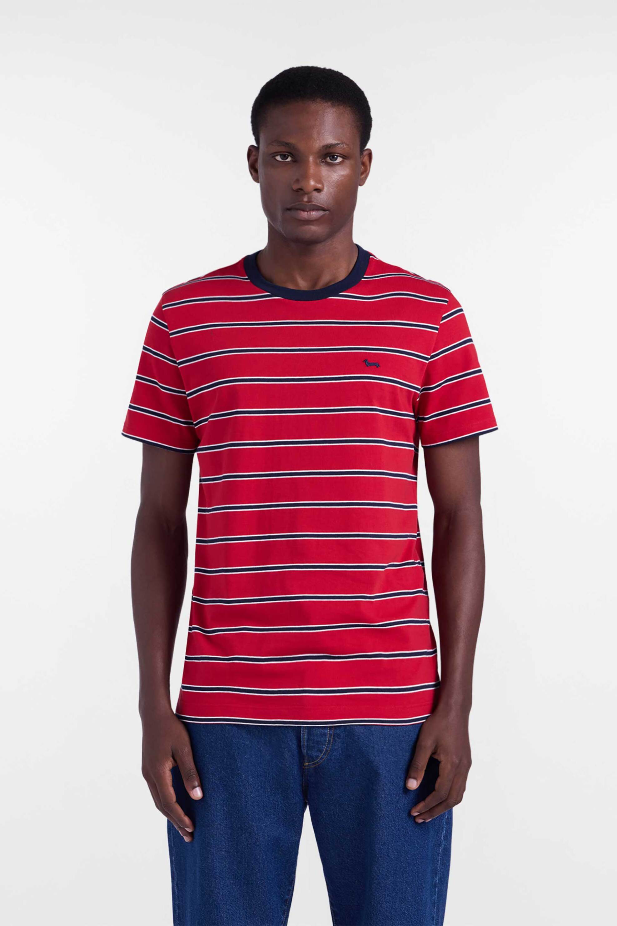 Harmont & Blaine ανδρικό T-shirt με ριγέ σχέδιο και κεντημένο λογότυπο Regular Fit - IRQ408021912 Κόκκινο