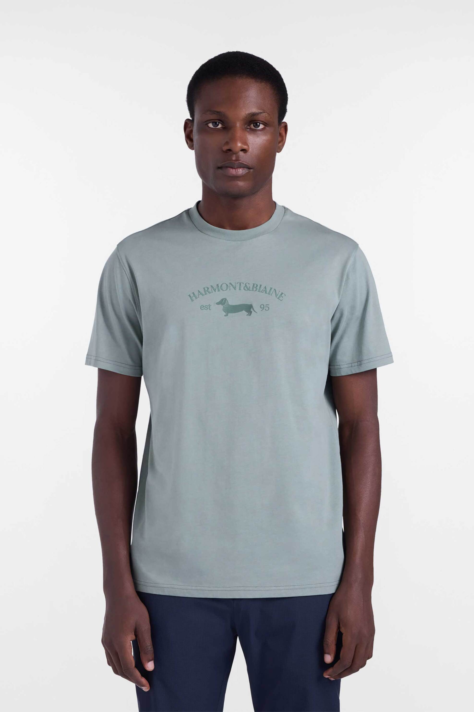 Harmont & Blaine ανδρικό T-shirt με vintage logo Regular Fit - IRQ412021824 Πράσινο Ανοιχτό