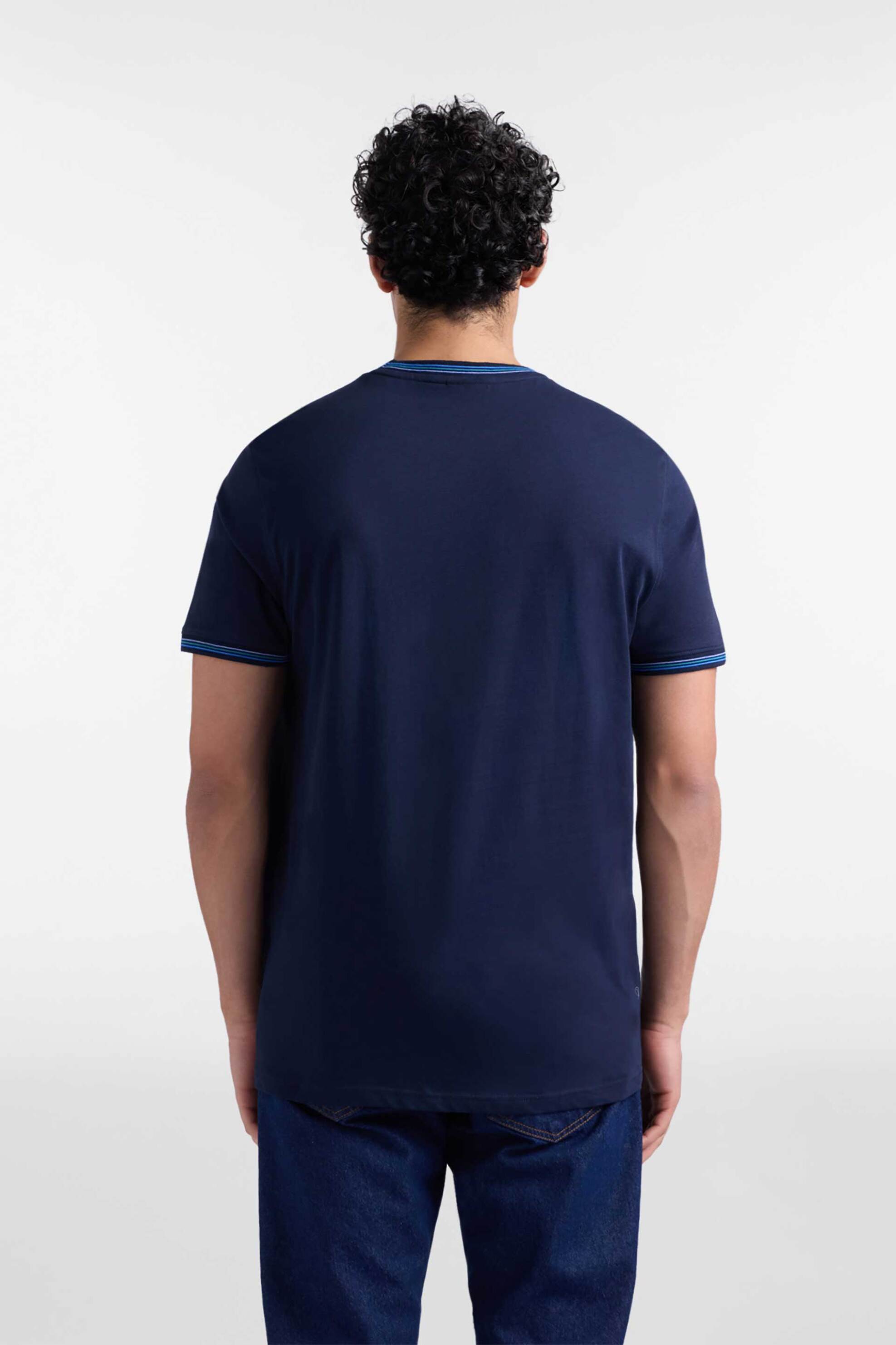 Harmont Blaine Ανδρικό T-Shirt με Κεντημένο Λογότυπο Και Ριγέ Trims Classic Cut - Irq415021055 Μπλε Σκούρο