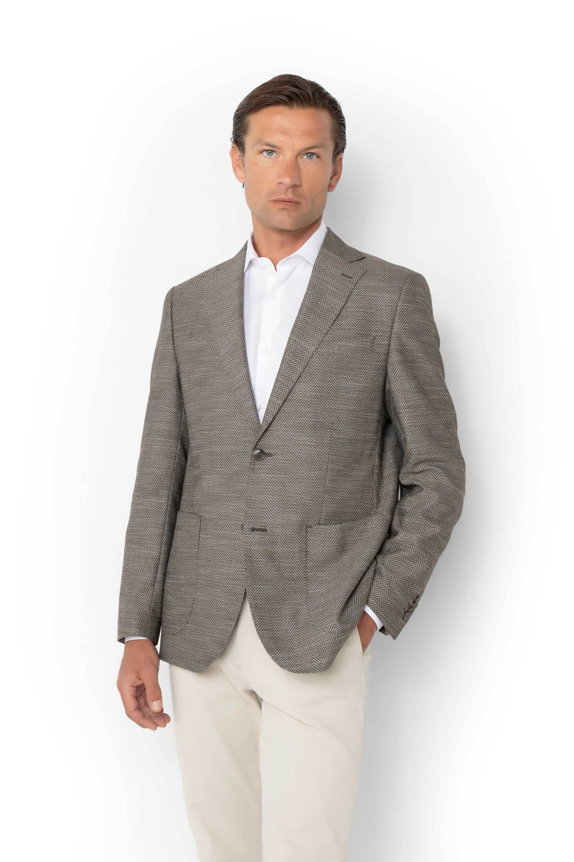 The Bostonians ανδρικό σακάκι με herringbone pattern Regular Fit "Dobby" - J142053 Μπεζ