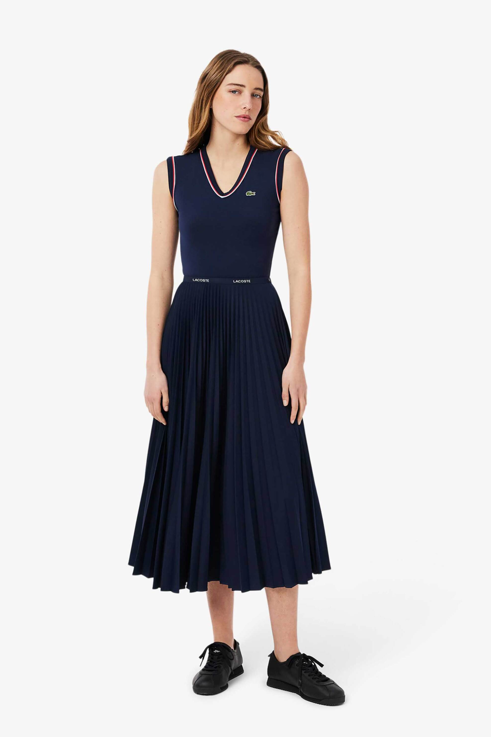 Lacoste Lacoste γυναικεία midi φούστα πλισέ με ελαστική μέση - JF1402-00 Μπλε Σκούρο