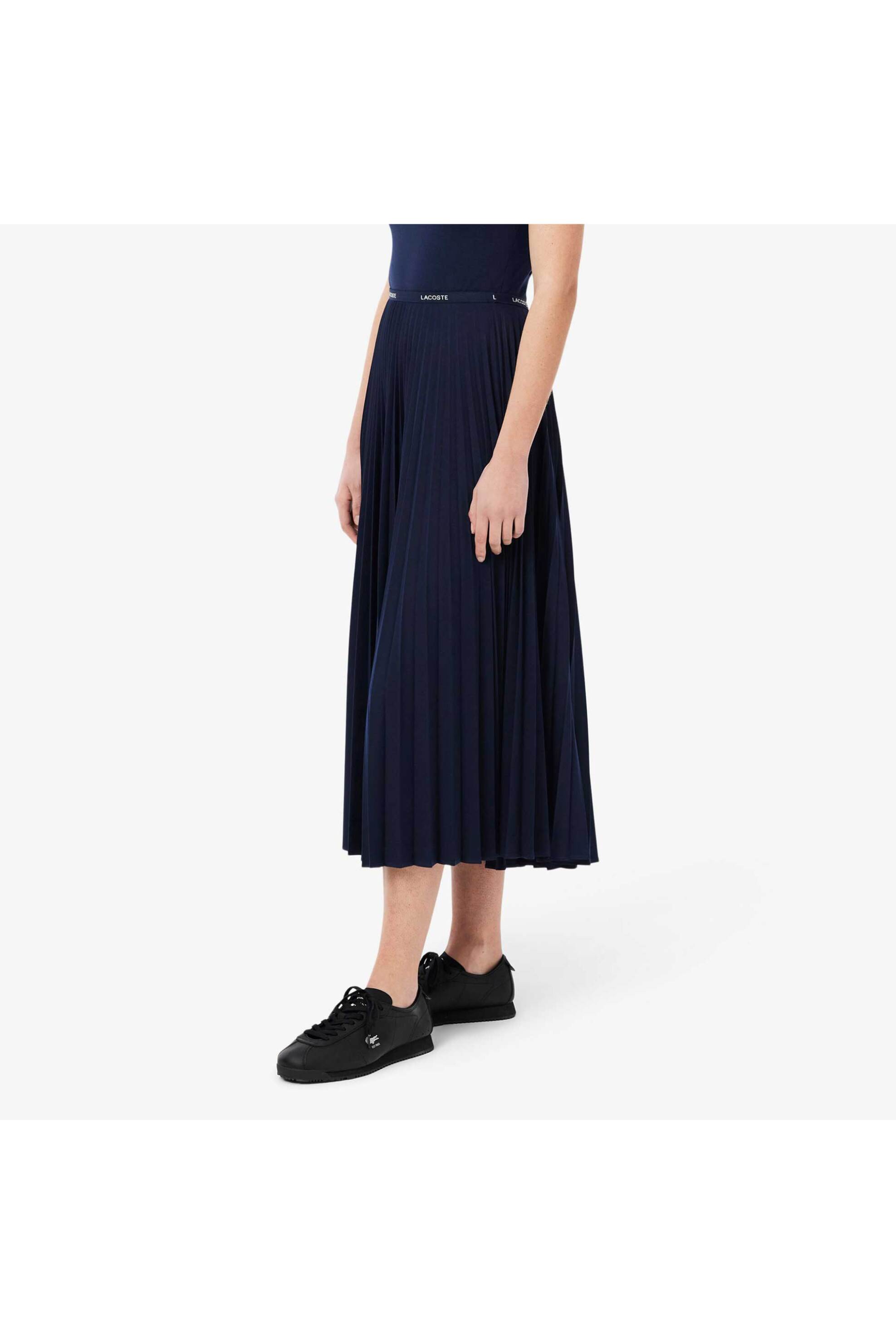 LACOSTE Lacoste γυναικεία midi φούστα πλισέ με ελαστική μέση και logo tape - JF1402-00 Μπλε Σκούρο - 2