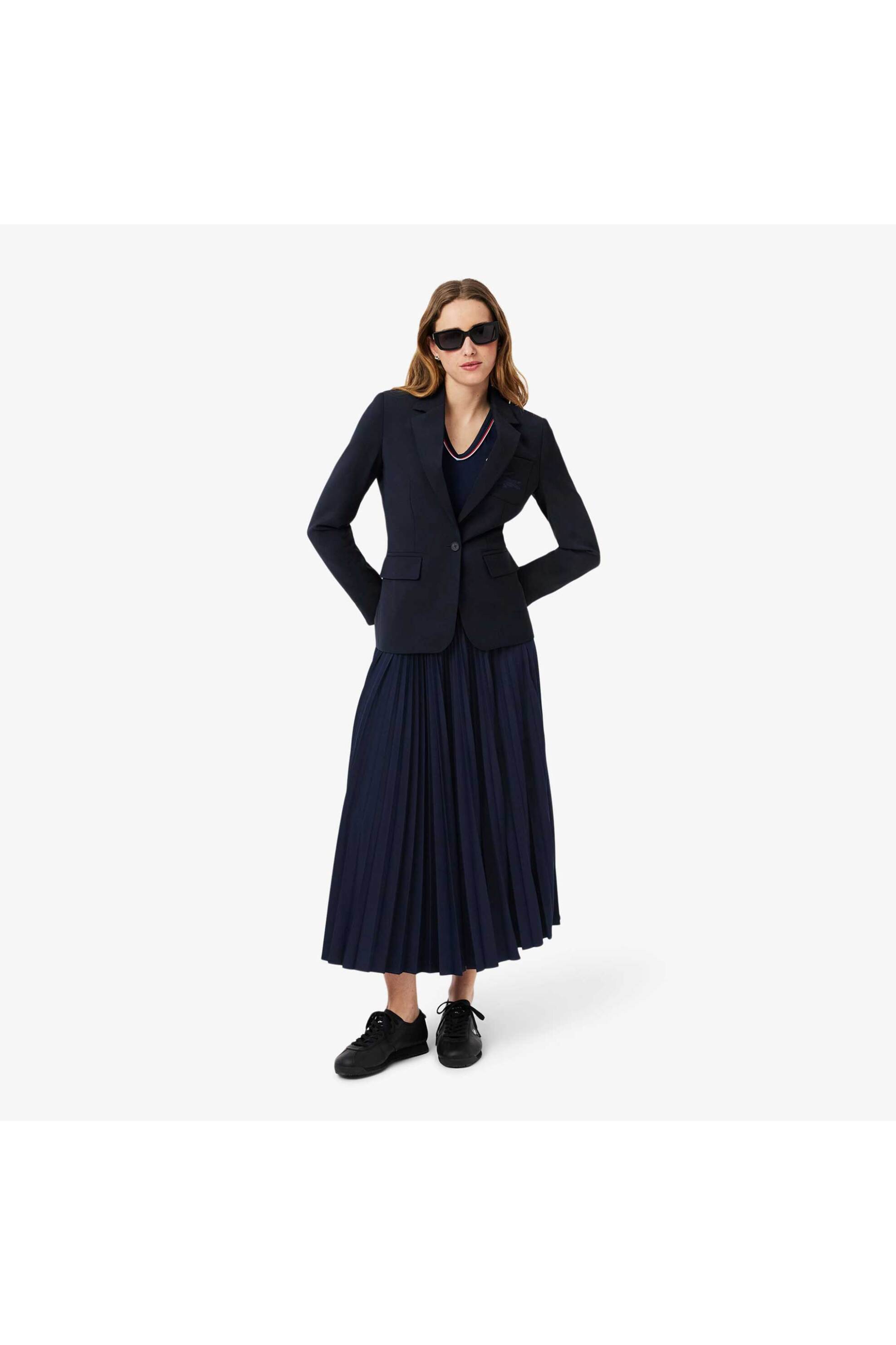 LACOSTE Lacoste γυναικεία midi φούστα πλισέ με ελαστική μέση και logo tape - JF1402-00 Μπλε Σκούρο - 3