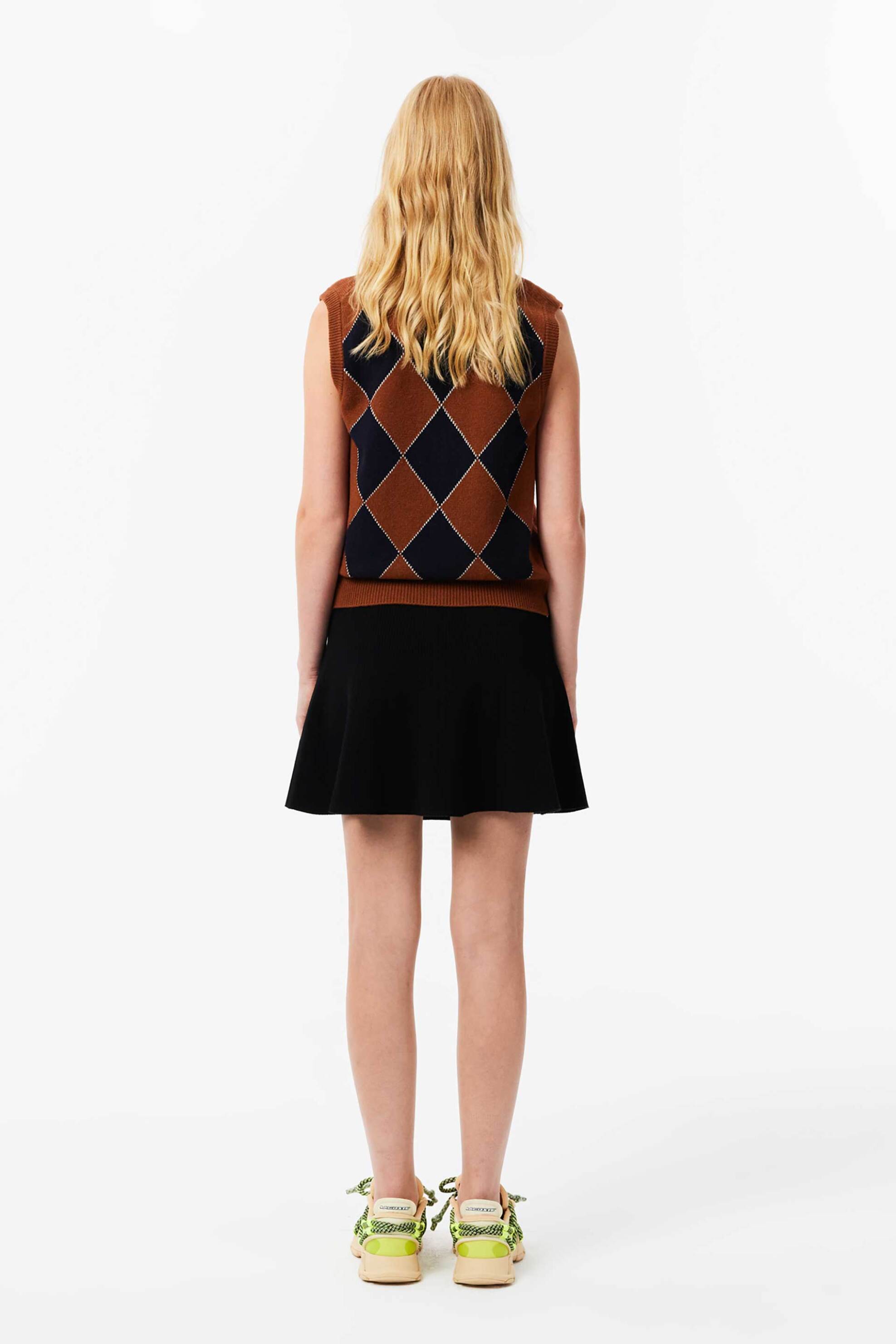LACOSTE Lacoste γυναικεία πλεκτή mini φούστα ribbed με κεντημένο λογότυπο Flared Cut - JF2540-00 Μαύρο - 3