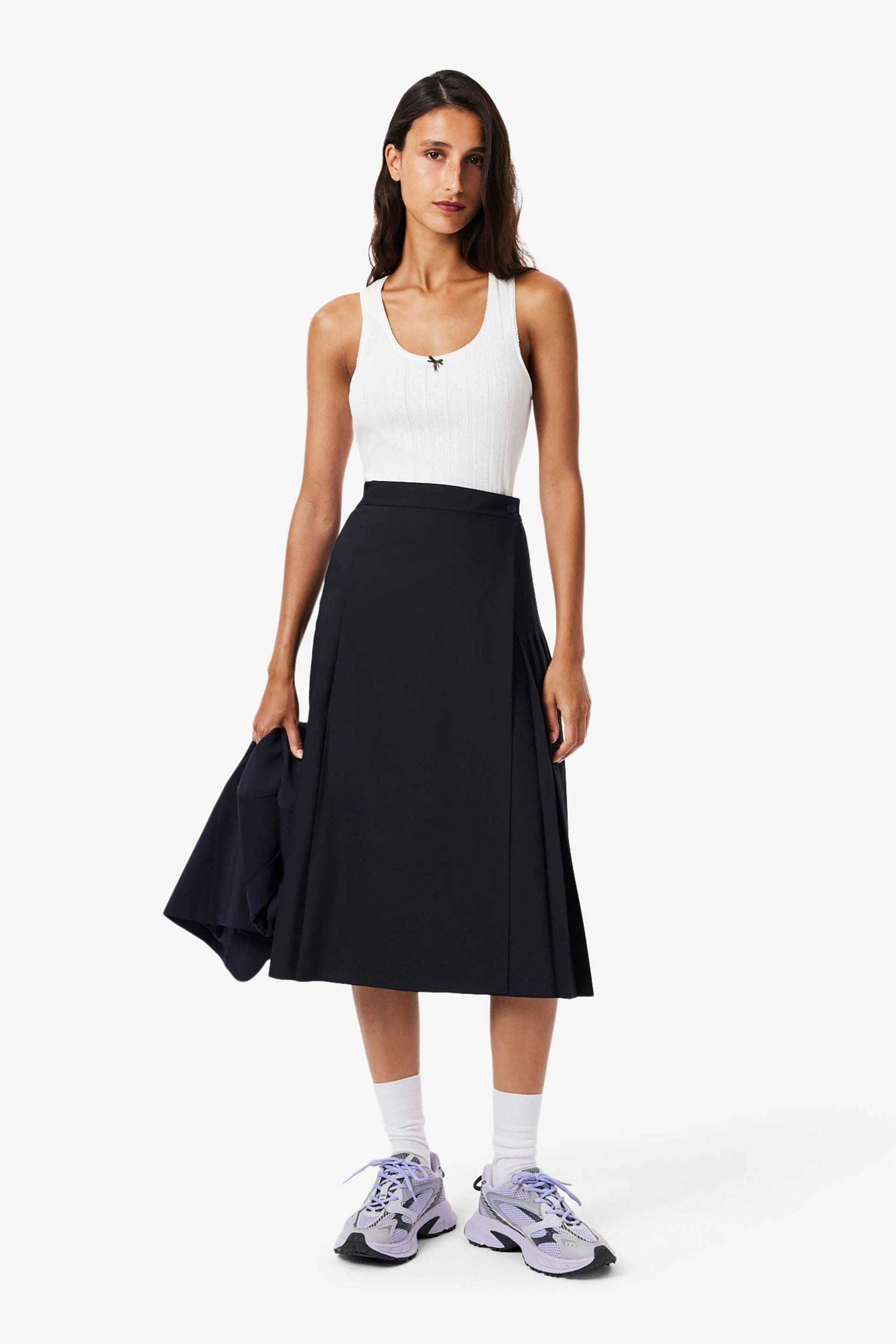 LACOSTE Lacoste γυναικεία midi φούστα πλισέ με κρουαζέ κλείσιμο - JF5406 Μπλε Σκούρο