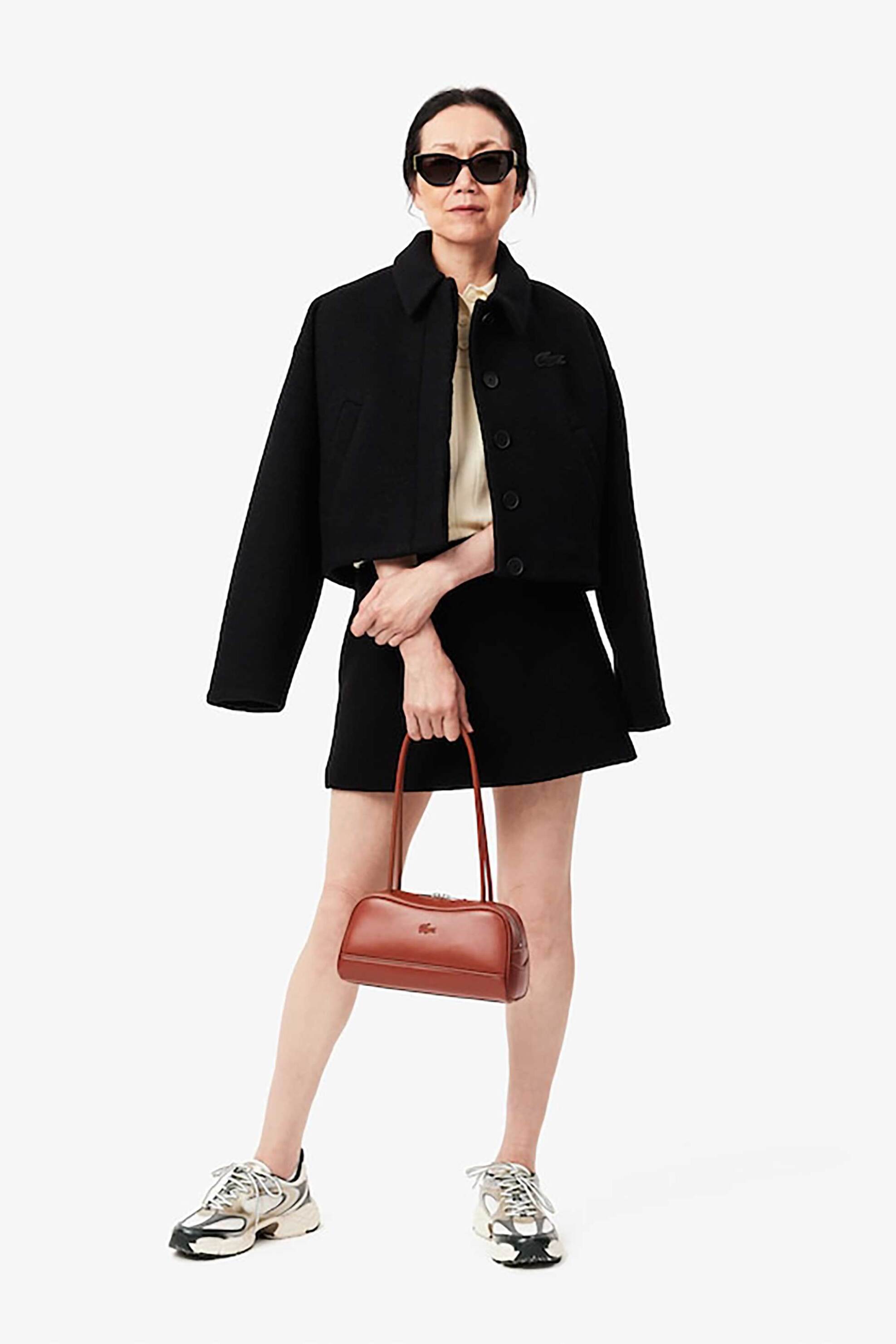 Lacoste γυναικεία μάλλινη mini φούστα με tone-on-tone λογότυπο Straight Cut - JF6294-00 Μαύρο φωτογραφία