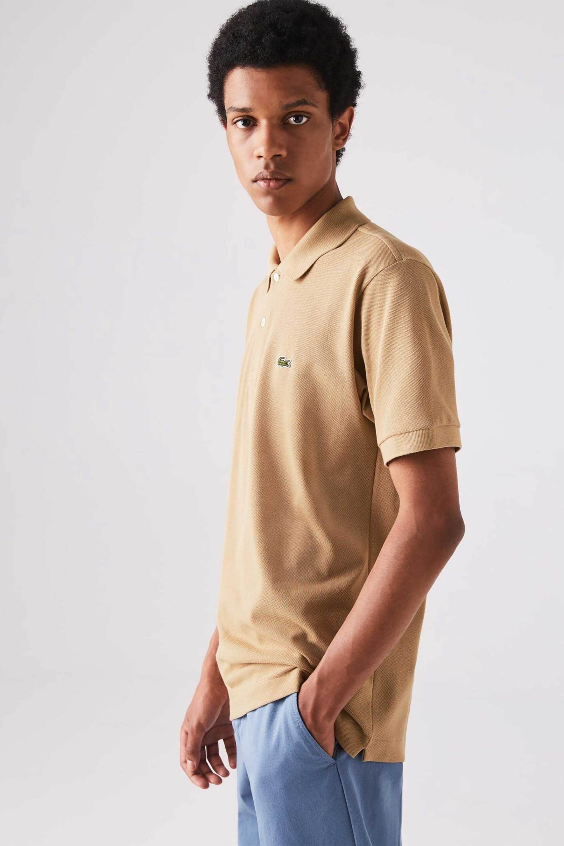 Lacoste ανδρική μπλούζα πόλο πικέ κοντομάνικη με κεντημένο λογότυπο Classic Fit - L1212 Μπεζ