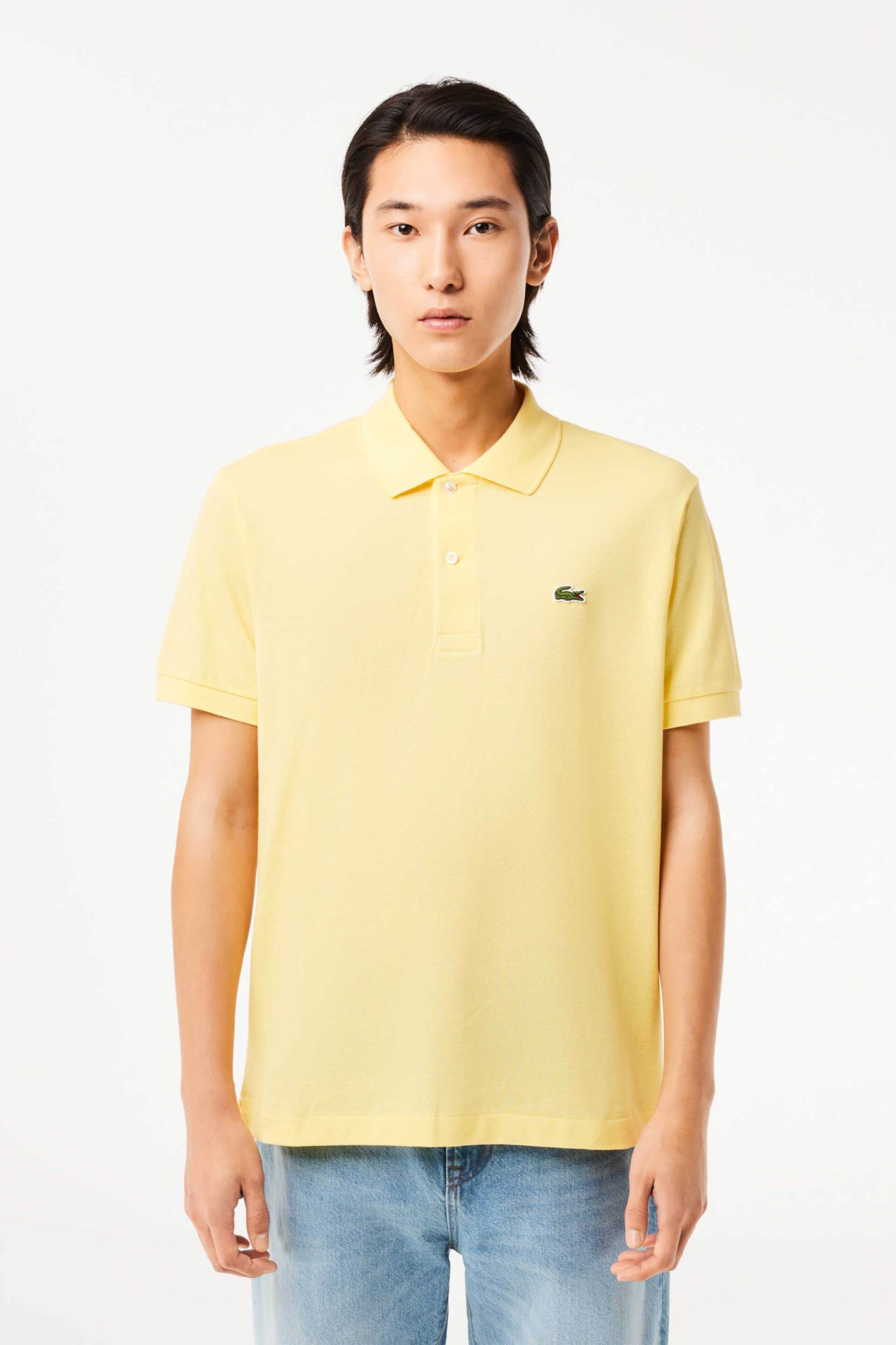 Lacoste ανδρική μπλούζα πόλο πικέ κοντομάνικη με κεντημένο λογότυπο Classic Fit - L1212 Κίτρινο Ανοιχτό