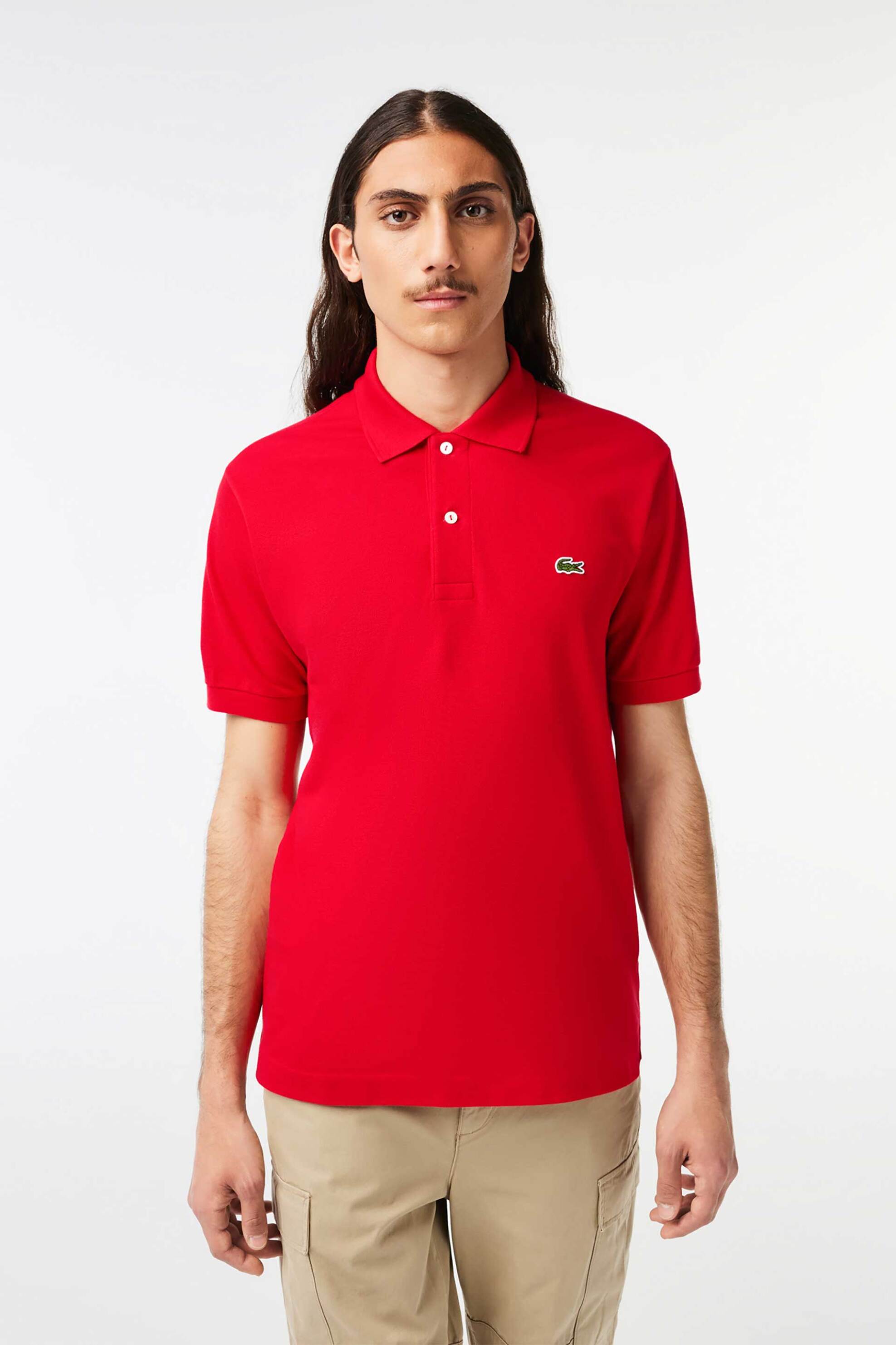 Lacoste ανδρική μπλούζα πόλο πικέ κοντομάνικη με κεντημένο λογότυπο Classic Fit - L1212 Κόκκινο