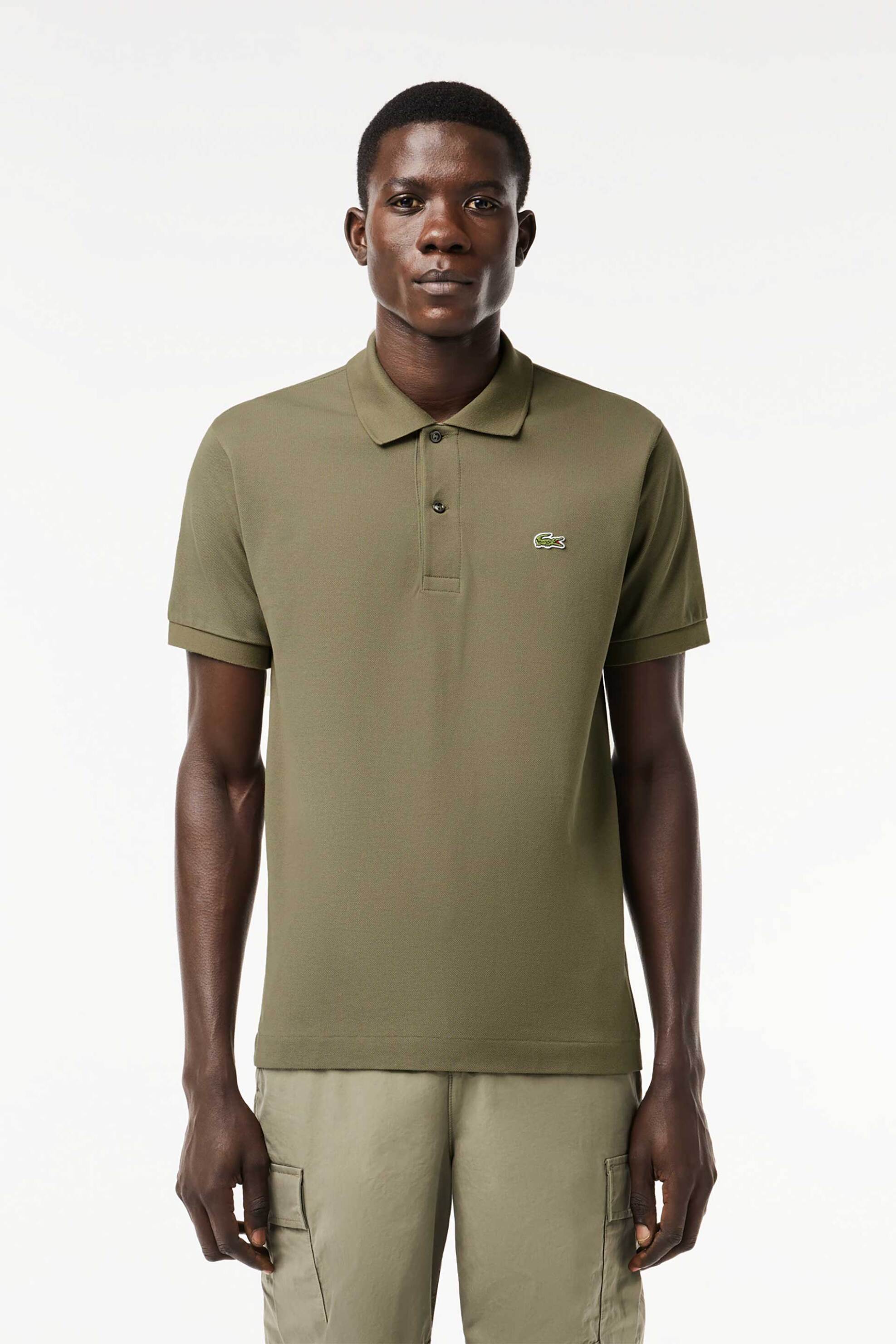 LACOSTE Lacoste ανδρική μπλούζα πόλο πικέ κοντομάνικη με κεντημένο λογότυπο Classic Fit - L1212 Χακί