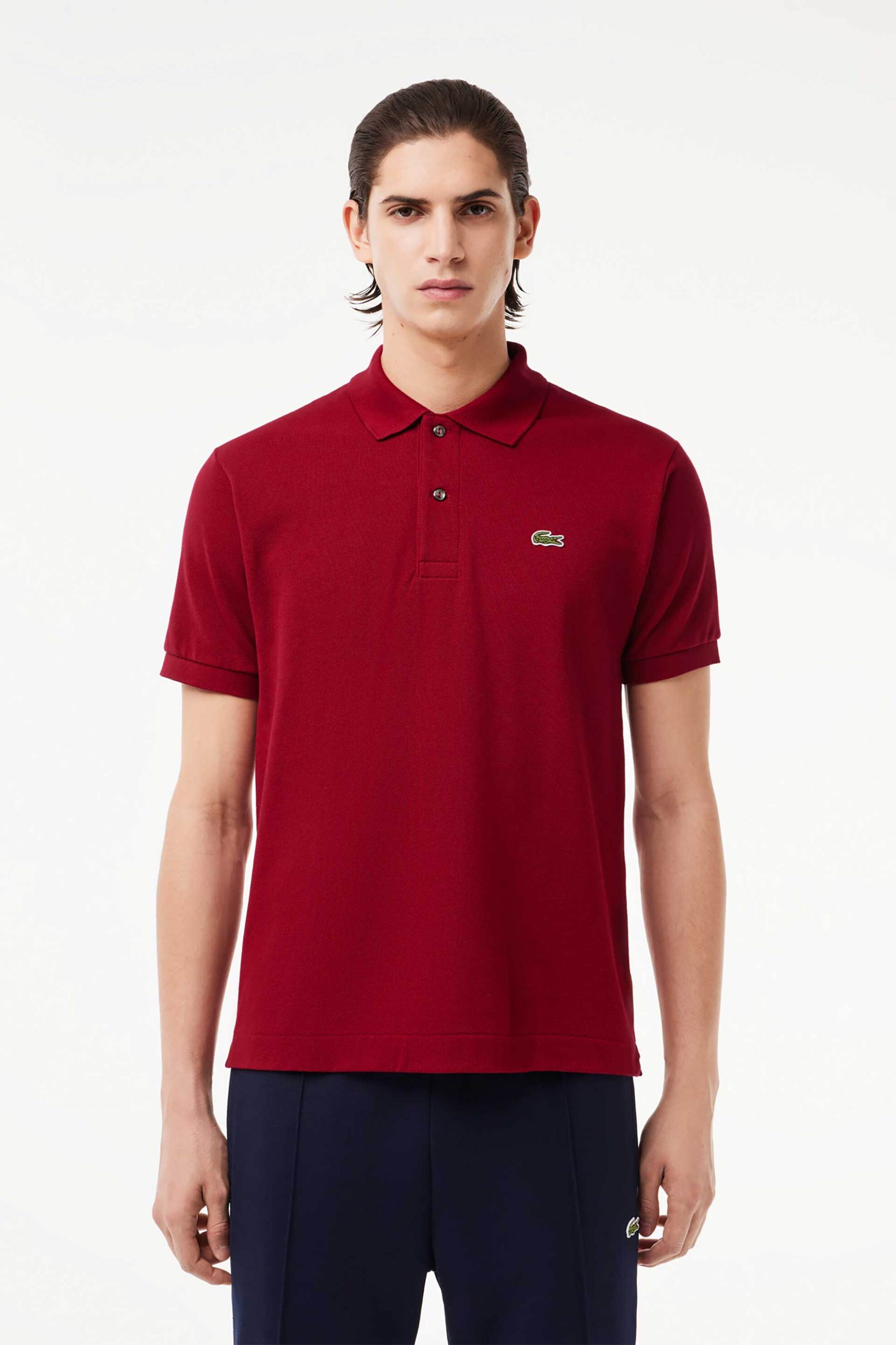 Lacoste ανδρική μπλούζα πόλο πικέ κοντομάνικη με κεντημένο λογότυπο Classic Fit - L1212 Μπορντό