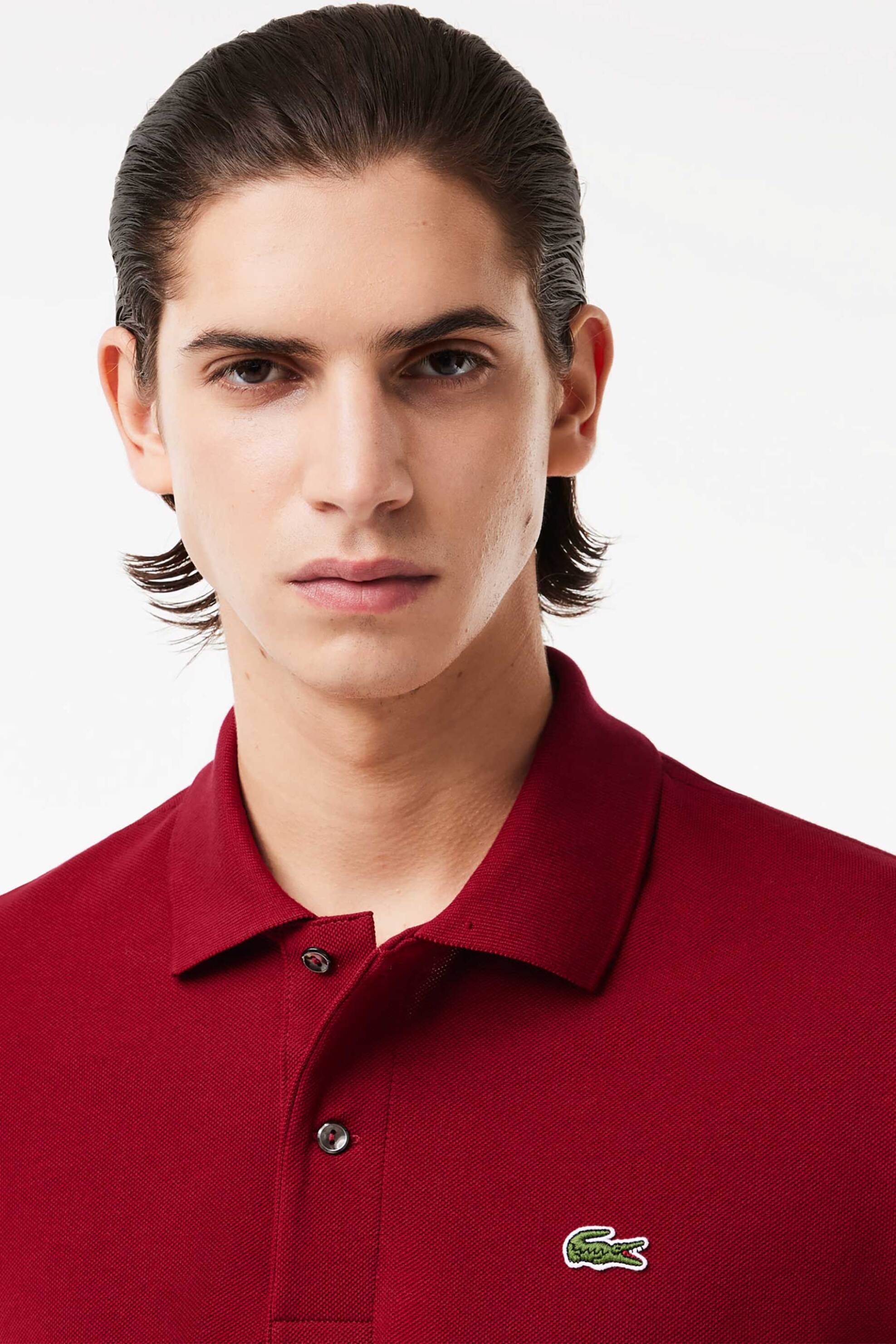 Lacoste ανδρική μπλούζα πόλο πικέ κοντομάνικη με κεντημένο λογότυπο Classic Fit - L1212 Μπορντό φωτογραφία