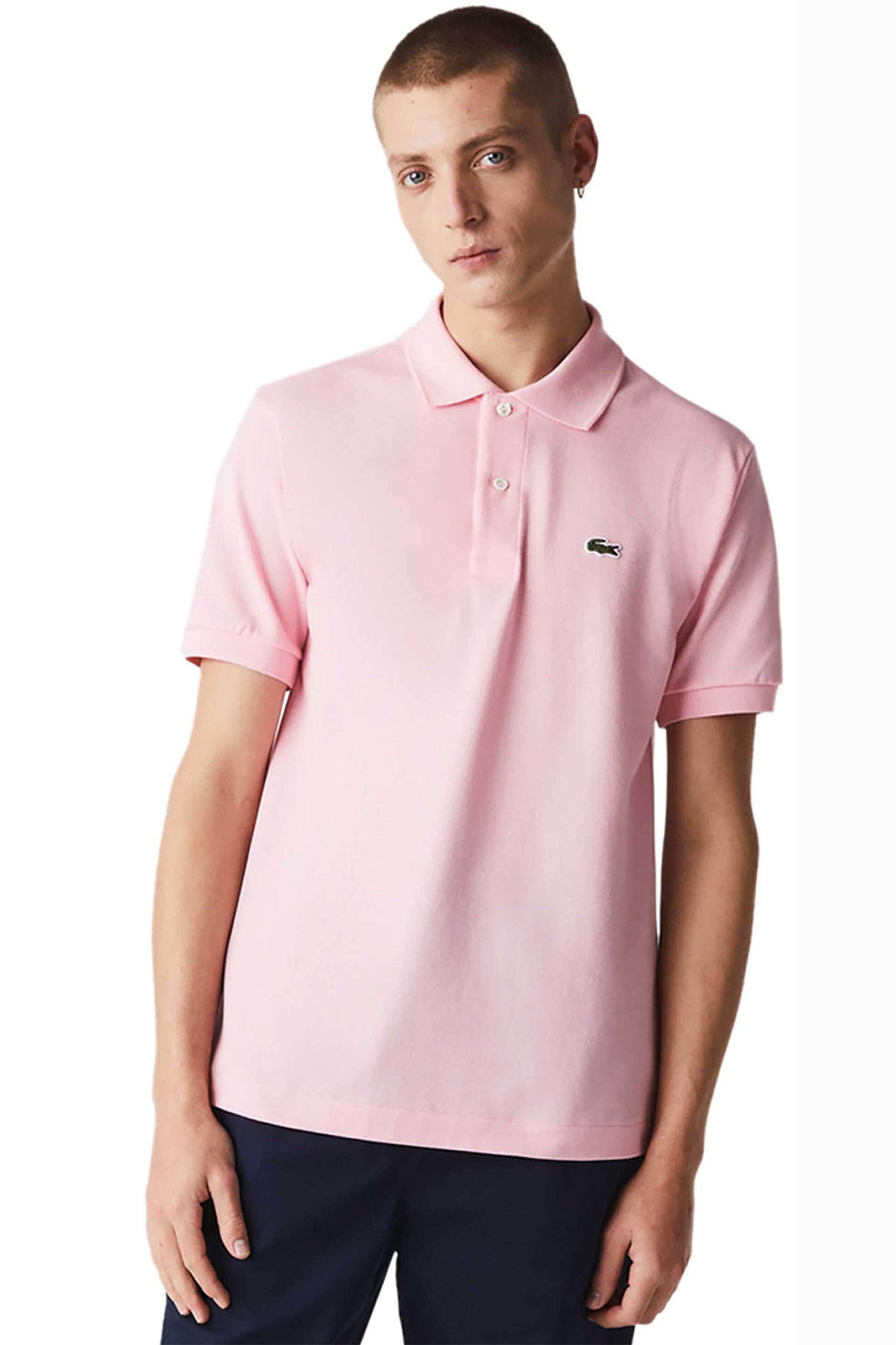 Lacoste ανδρική μπλούζα πόλο πικέ κοντομάνικη με κεντημένο λογότυπο Classic Fit - L1212 Ροζ Carnation