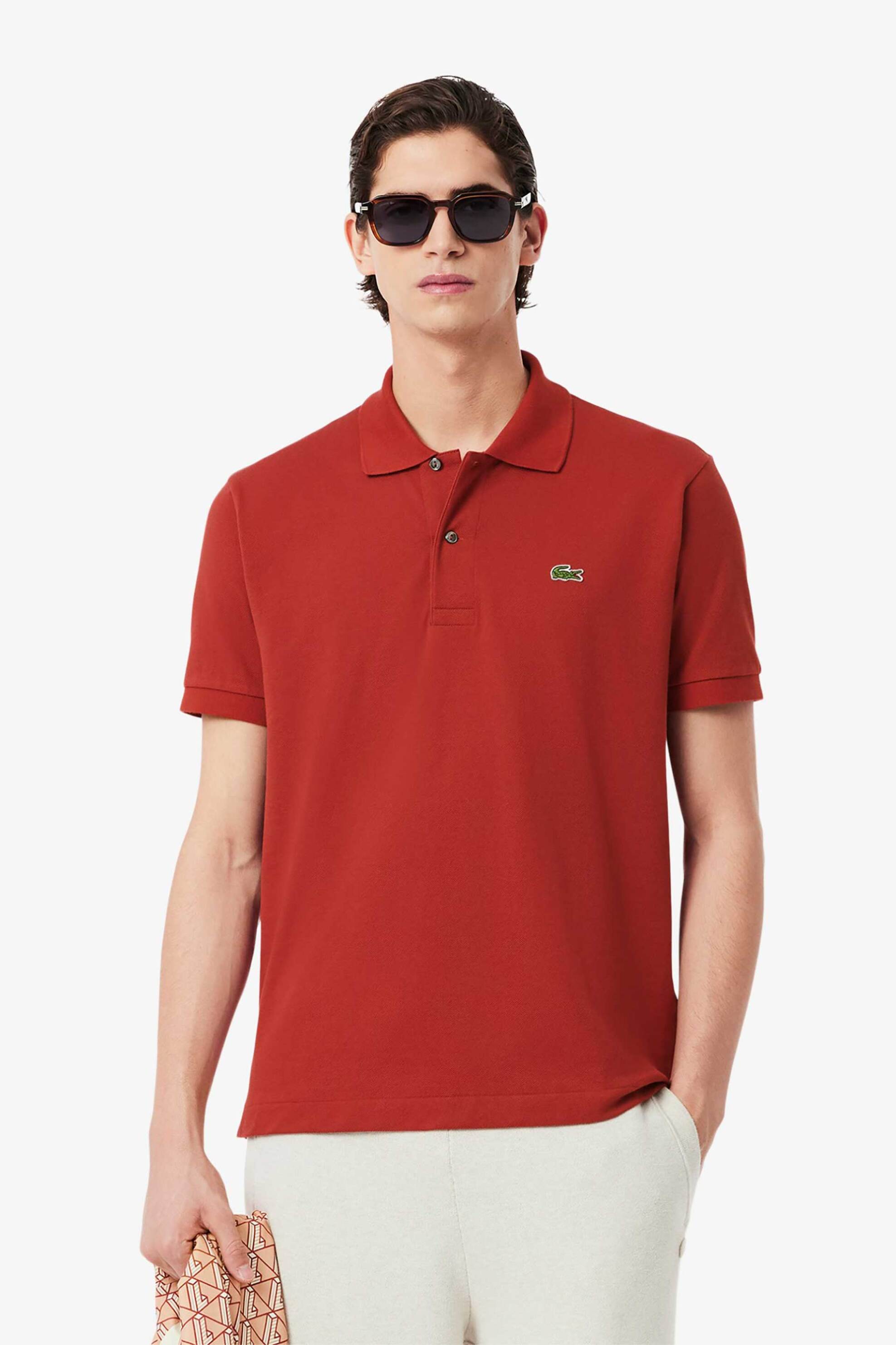 Lacoste ανδρική μπλούζα πόλο πικέ κοντομάνικη με κεντημένο λογότυπο Classic Fit - L1212 Κεραμιδί