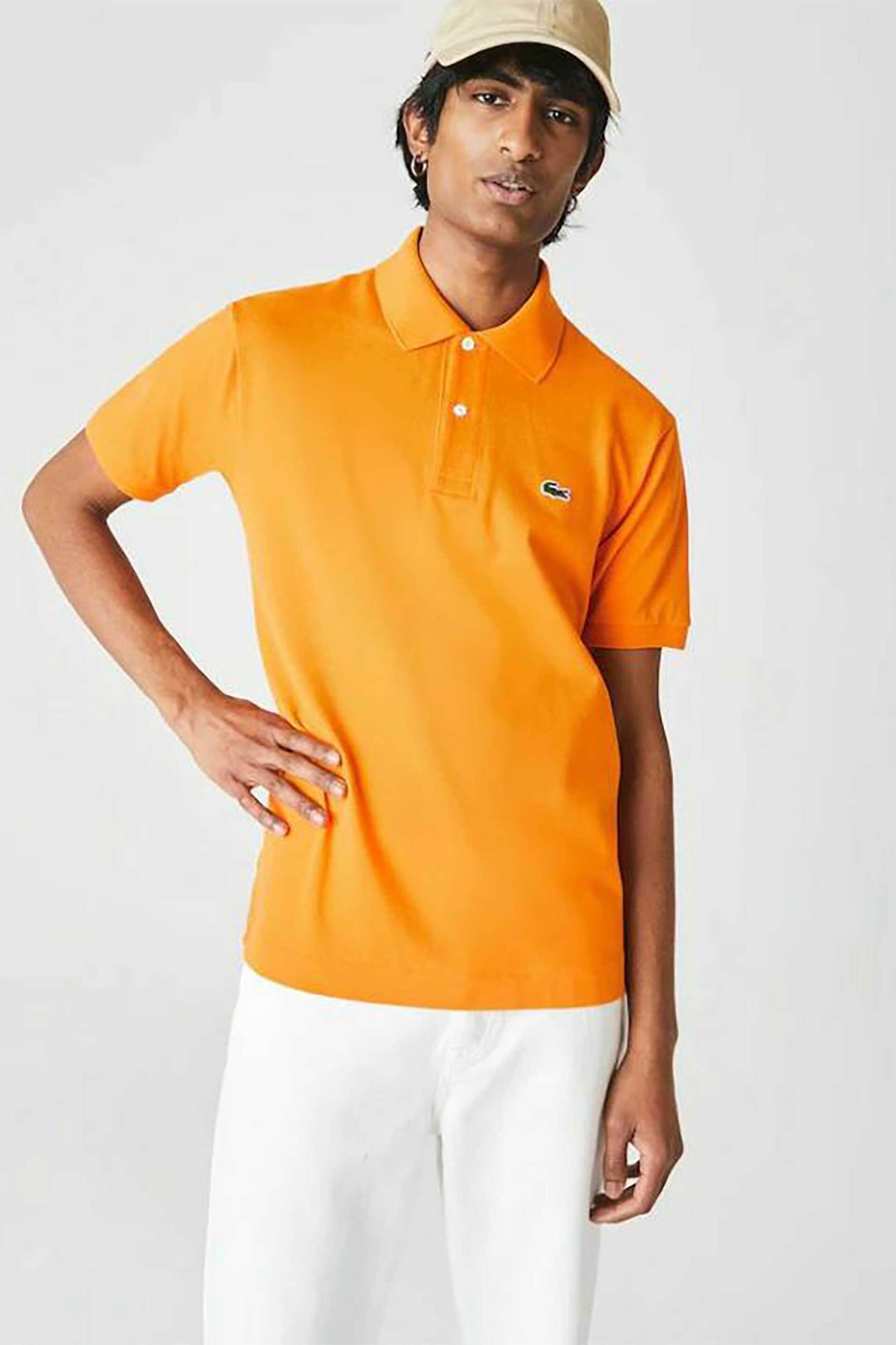 Lacoste ανδρική μπλούζα πόλο πικέ κοντομάνικη με κεντημένο λογότυπο Classic Fit - L1212 Πορτοκαλί