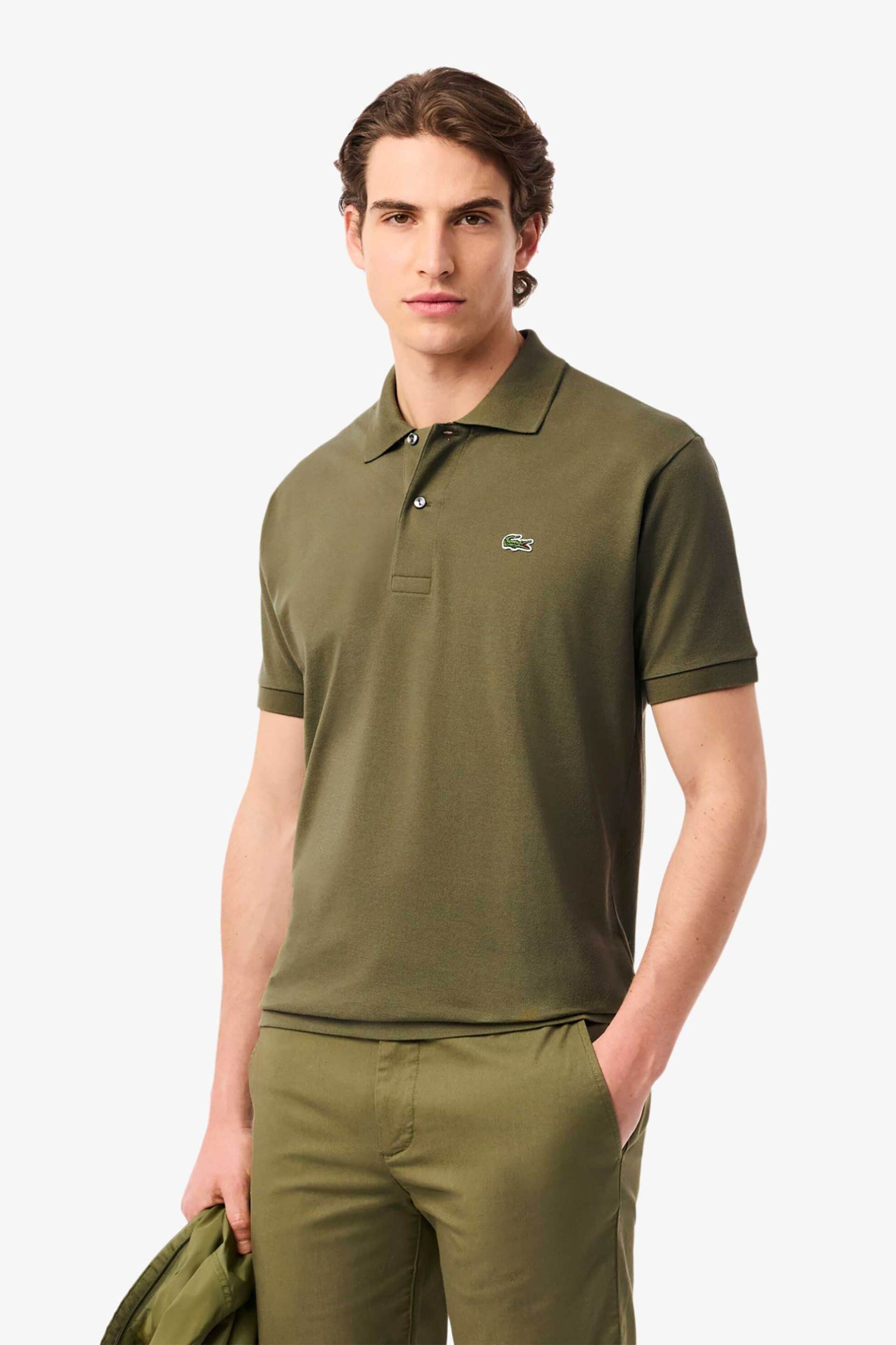 Lacoste ανδρική μπλούζα πόλο πικέ κοντομάνικη με κεντημένο λογότυπο Classic Fit - L1212 Πράσινο Σκούρο