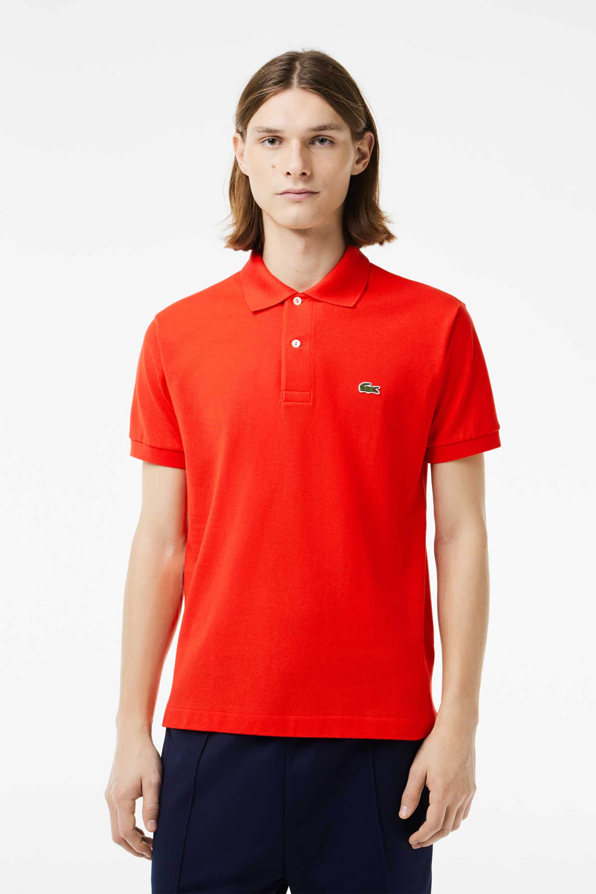 Lacoste ανδρική μπλούζα πόλο πικέ κοντομάνικη με κεντημένο λογότυπο Classic Fit - L1212 Κόκκινο Καρπουζί