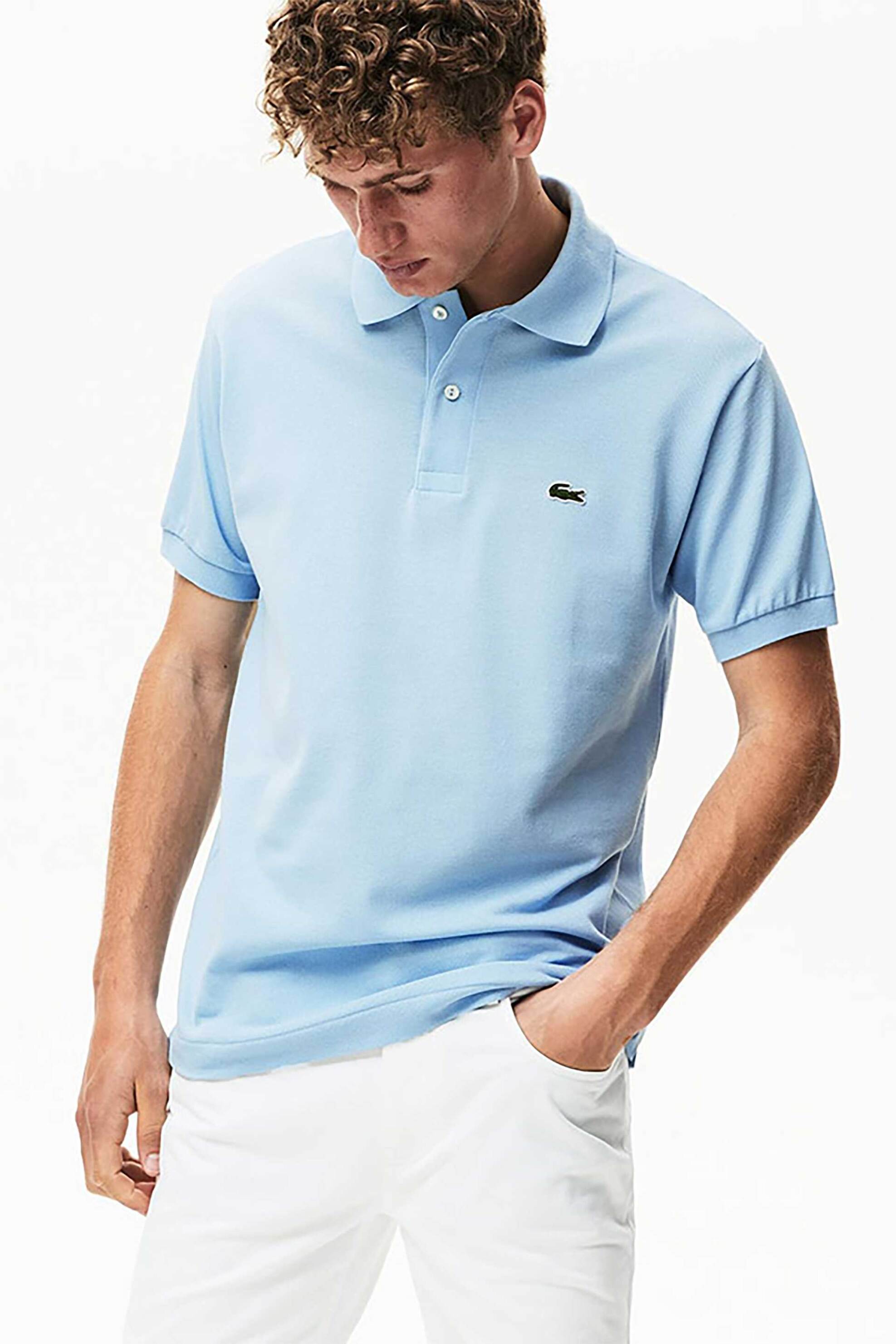 Lacoste ανδρική μπλούζα πόλο πικέ κοντομάνικη με κεντημένο λογότυπο Classic Fit - L1212 Μπλε Columbia