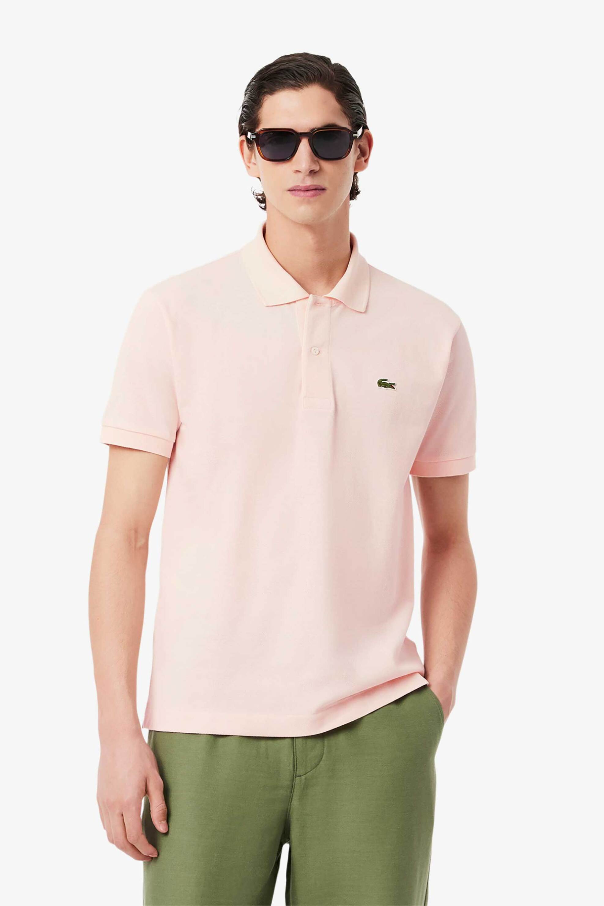 Lacoste ανδρική μπλούζα πόλο πικέ κοντομάνικη με κεντημένο λογότυπο Classic Fit - L1212 Ροζ Piggy