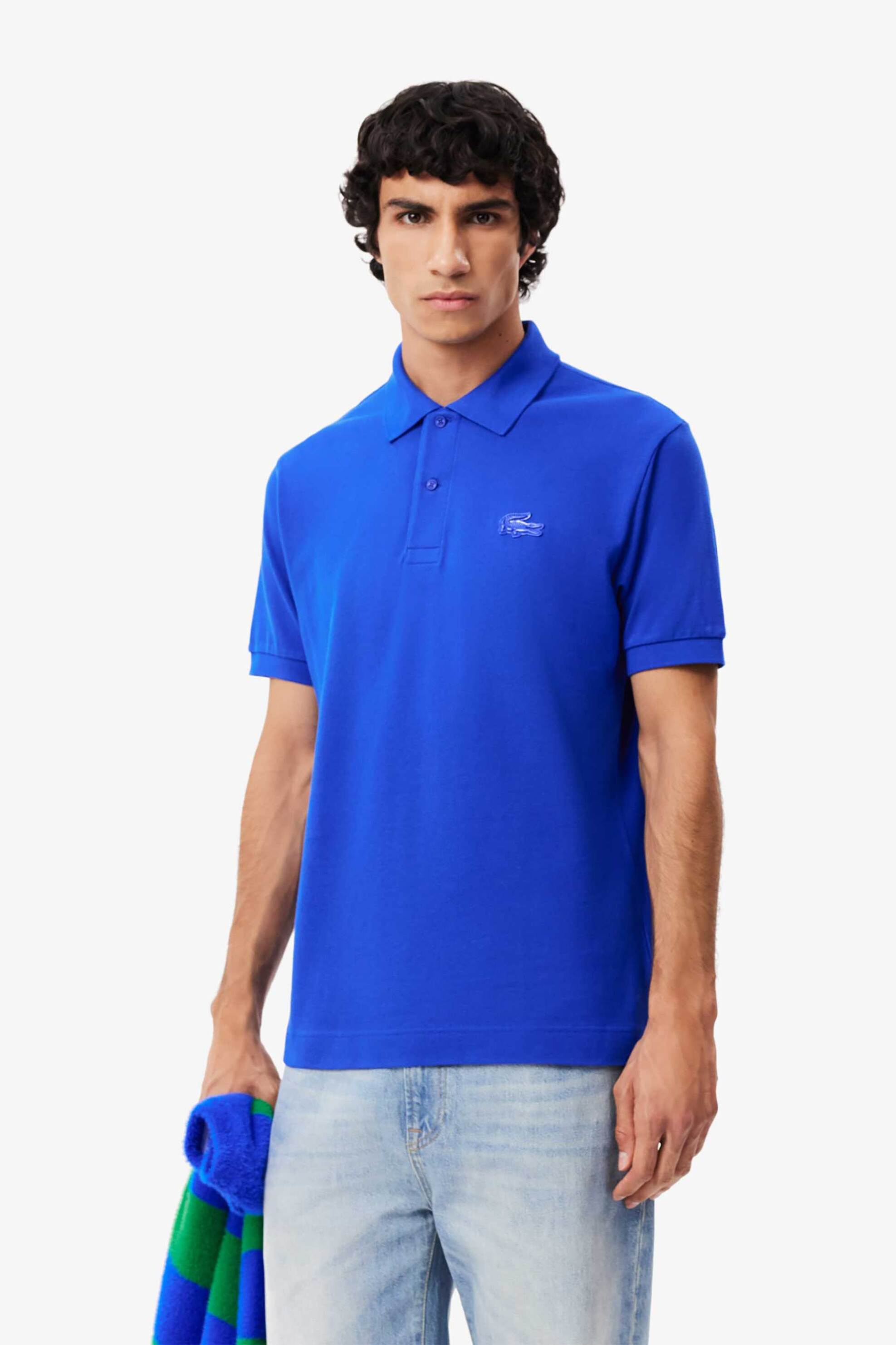 Lacoste ανδρική μπλούζα πόλο πικέ κοντομάνικη με κεντημένο λογότυπο Classic Fit - L1212 Μπλε Neon