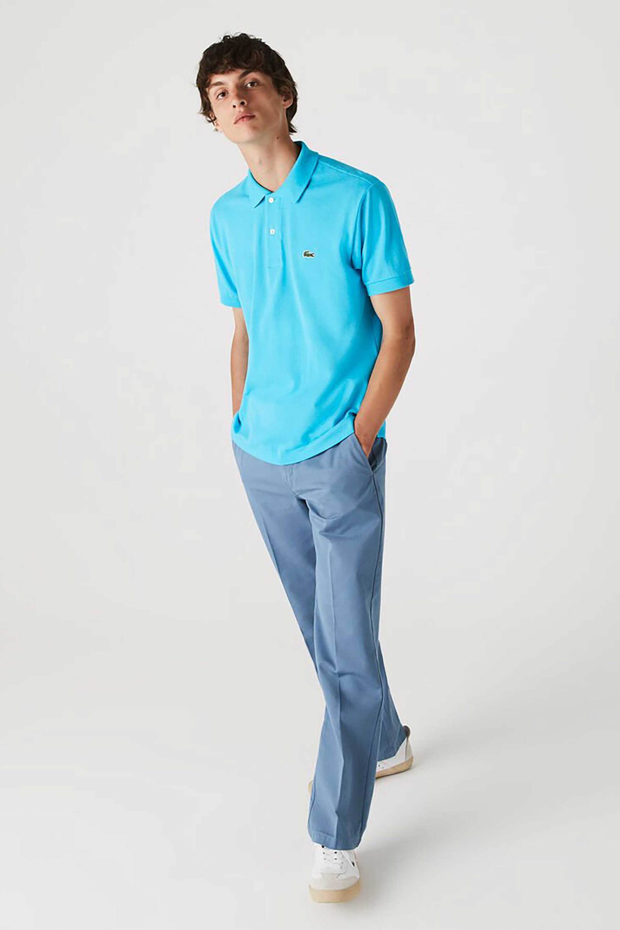 Lacoste ανδρική μπλούζα πόλο πικέ κοντομάνικη με κεντημένο λογότυπο Classic Fit - L1212 Τυρκουάζ