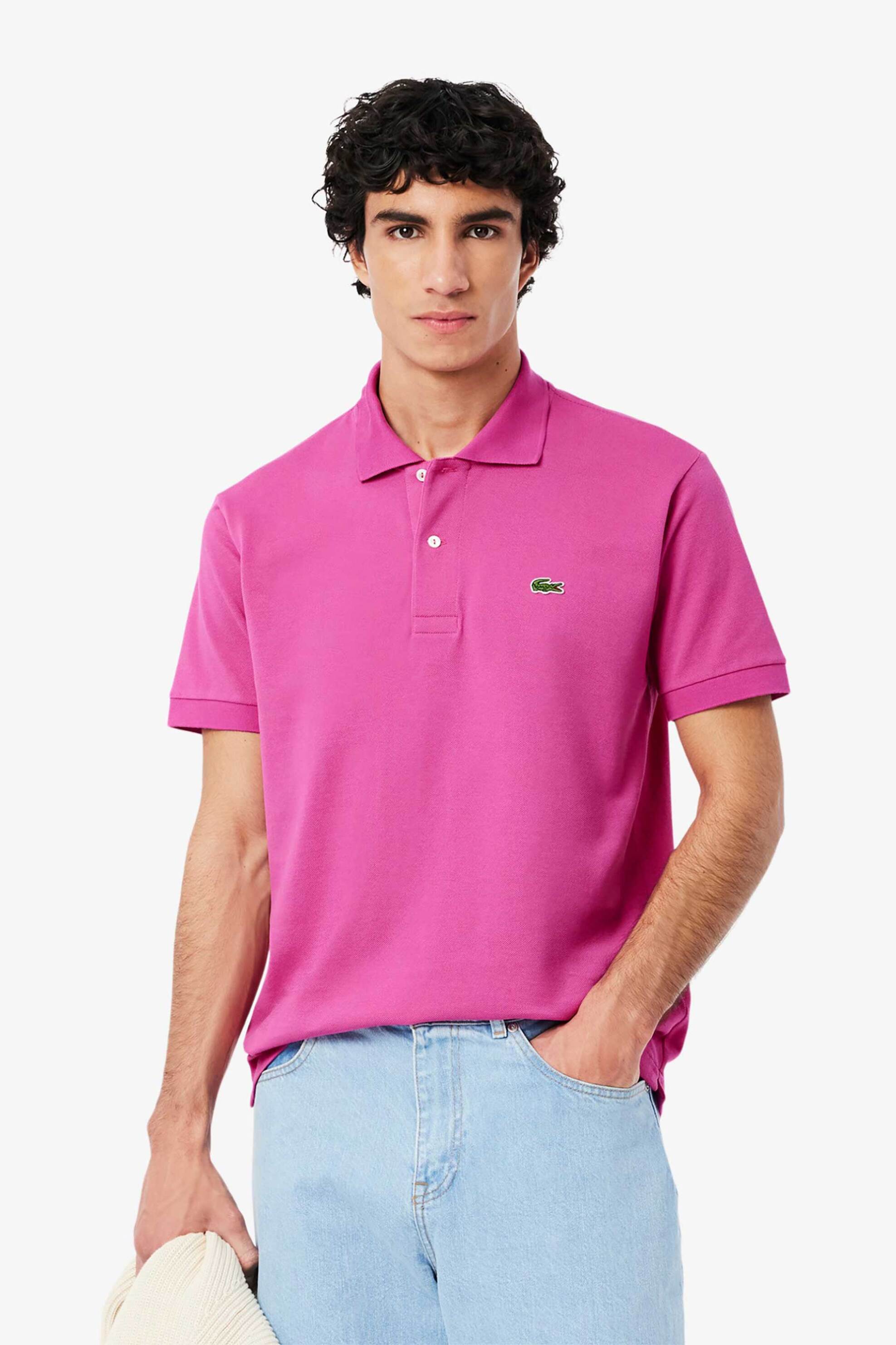 Lacoste ανδρική μπλούζα πόλο πικέ κοντομάνικη με κεντημένο λογότυπο Classic Fit - L1212 Ροζ Hot