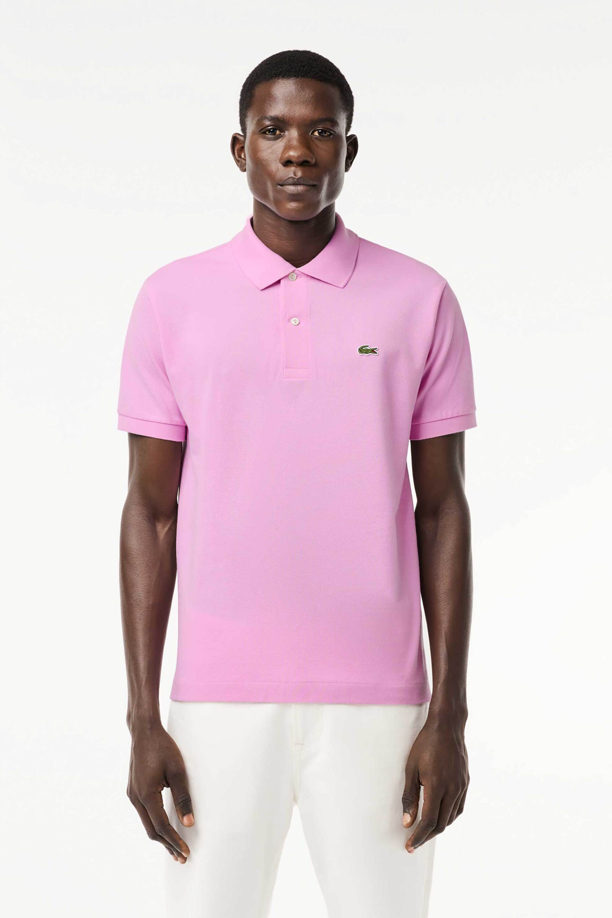 Lacoste ανδρική μπλούζα πόλο πικέ κοντομάνικη με κεντημένο λογότυπο Classic Fit - L1212 Ροζ