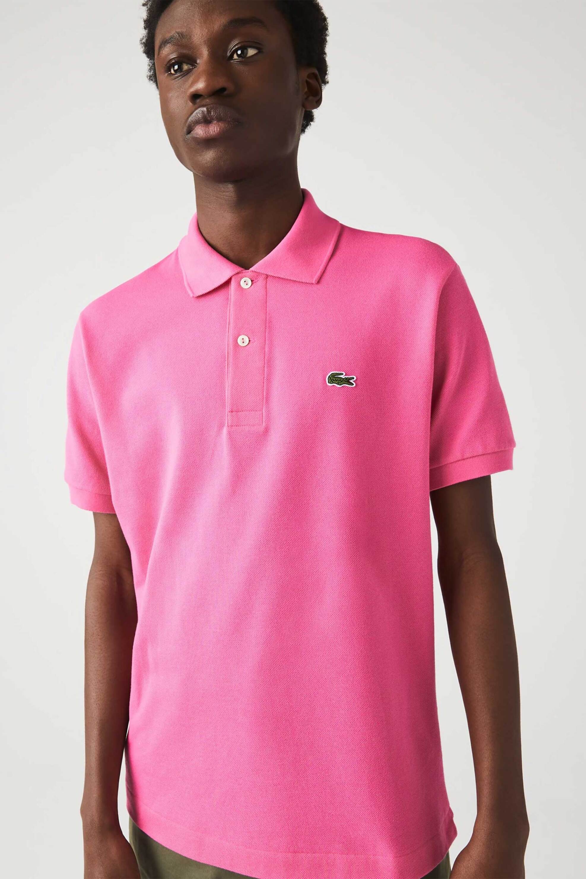 Lacoste ανδρική μπλούζα πόλο πικέ κοντομάνικη με κεντημένο λογότυπο Classic Fit - L1212 Ροζ Persian