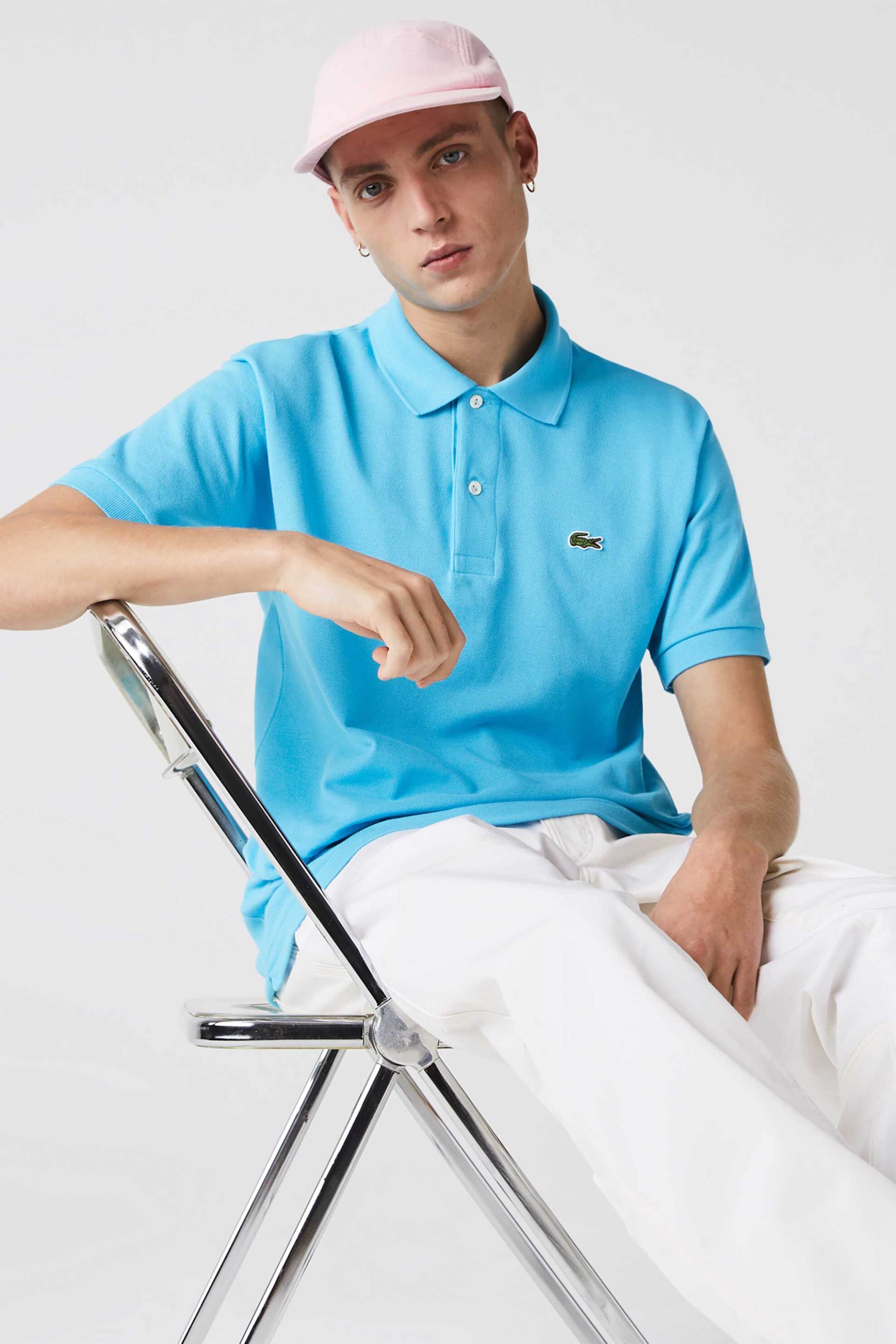 Lacoste ανδρική μπλούζα πόλο πικέ κοντομάνικη με κεντημένο λογότυπο Classic Fit - L1212 Τυρκουάζ Ανοιχτό