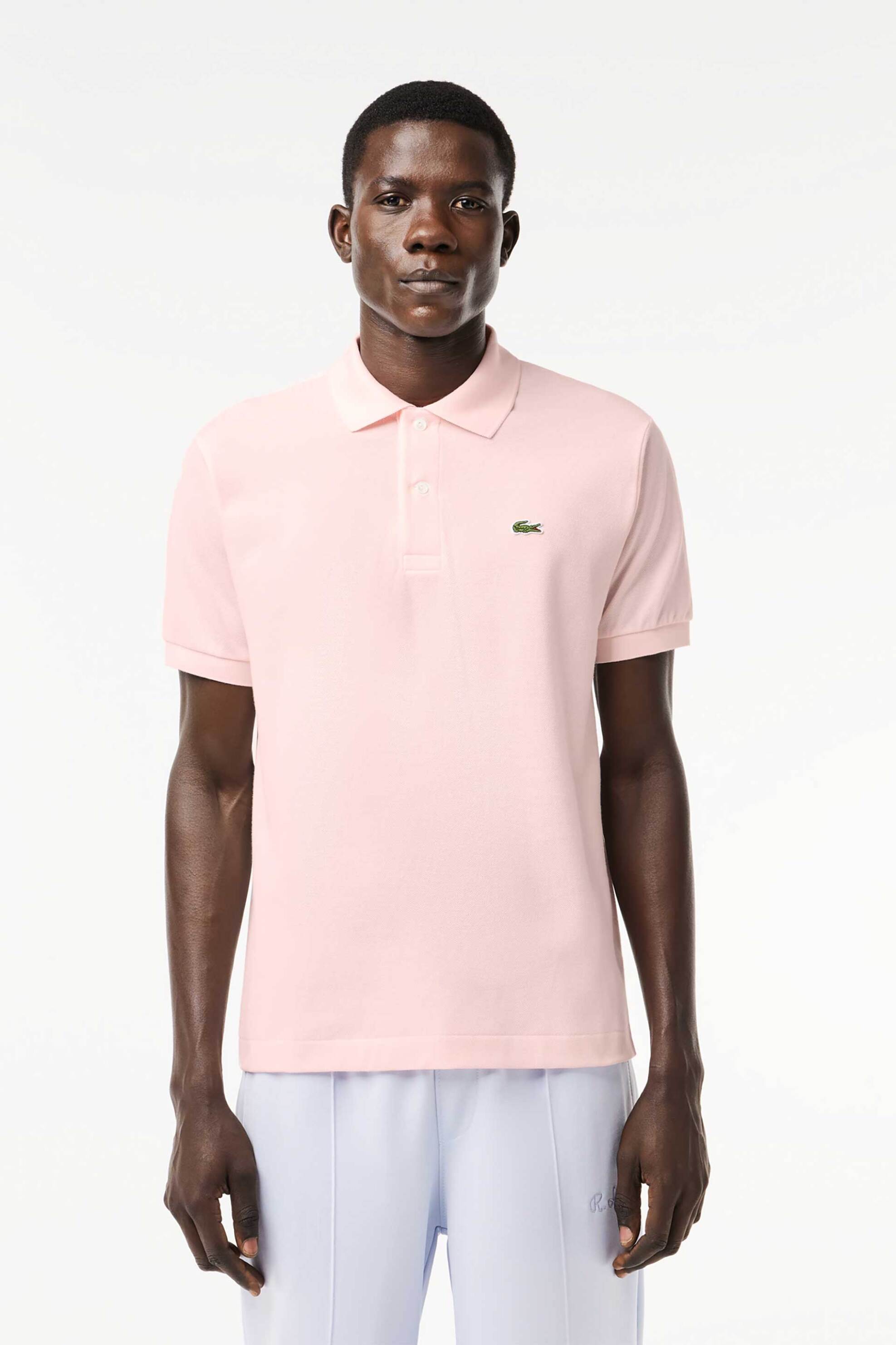 LACOSTE Lacoste ανδρική μπλούζα πόλο πικέ κοντομάνικη με κεντημένο λογότυπο Classic Fit - L1212 Ροζ Pastel