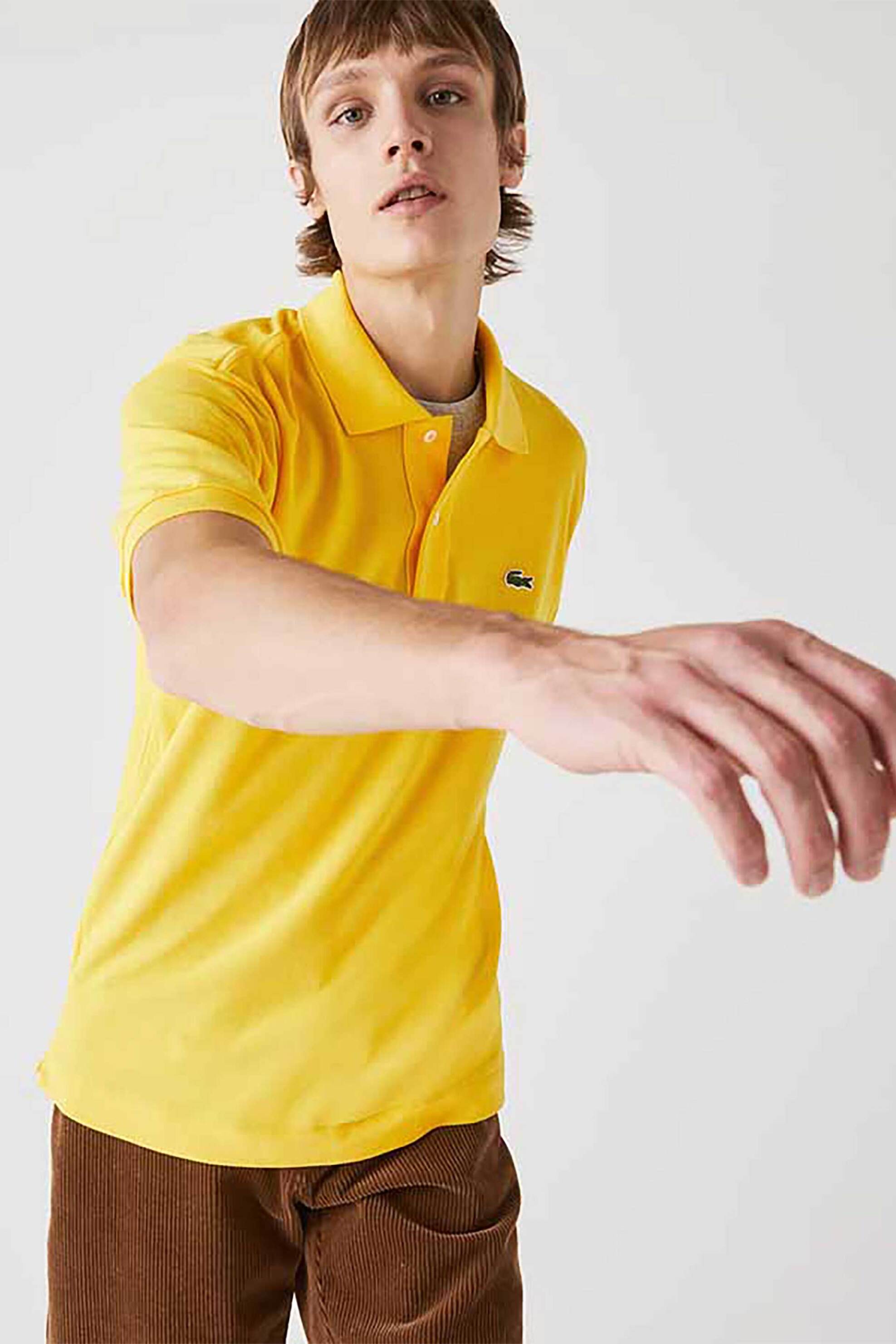 Lacoste ανδρική μπλούζα πόλο πικέ κοντομάνικη με κεντημένο λογότυπο Classic Fit - L1212 Κίτρινο Καναρινί