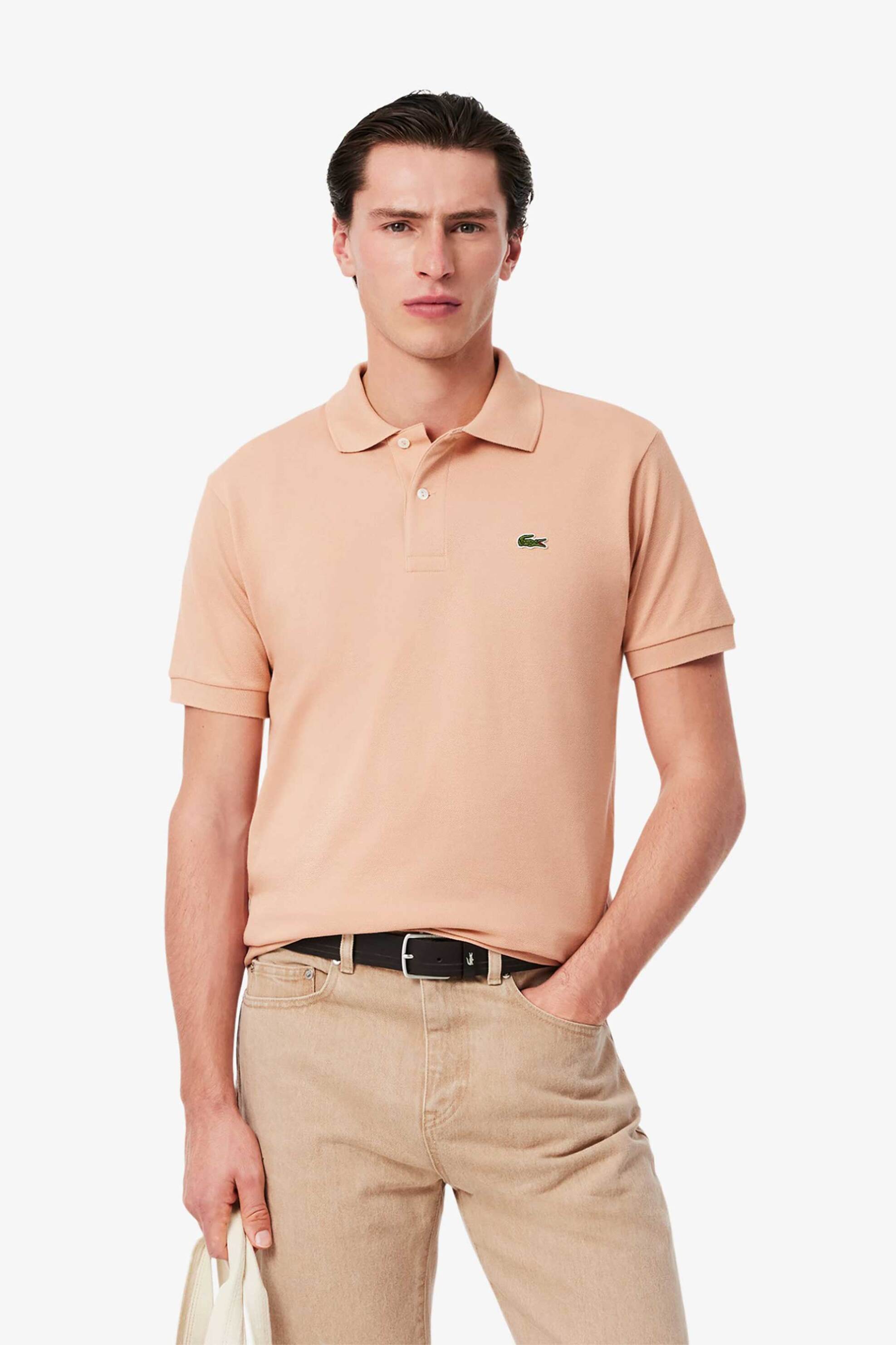 Lacoste ανδρική μπλούζα πόλο πικέ κοντομάνικη με κεντημένο λογότυπο Classic Fit - L1212 Καφέ Latte