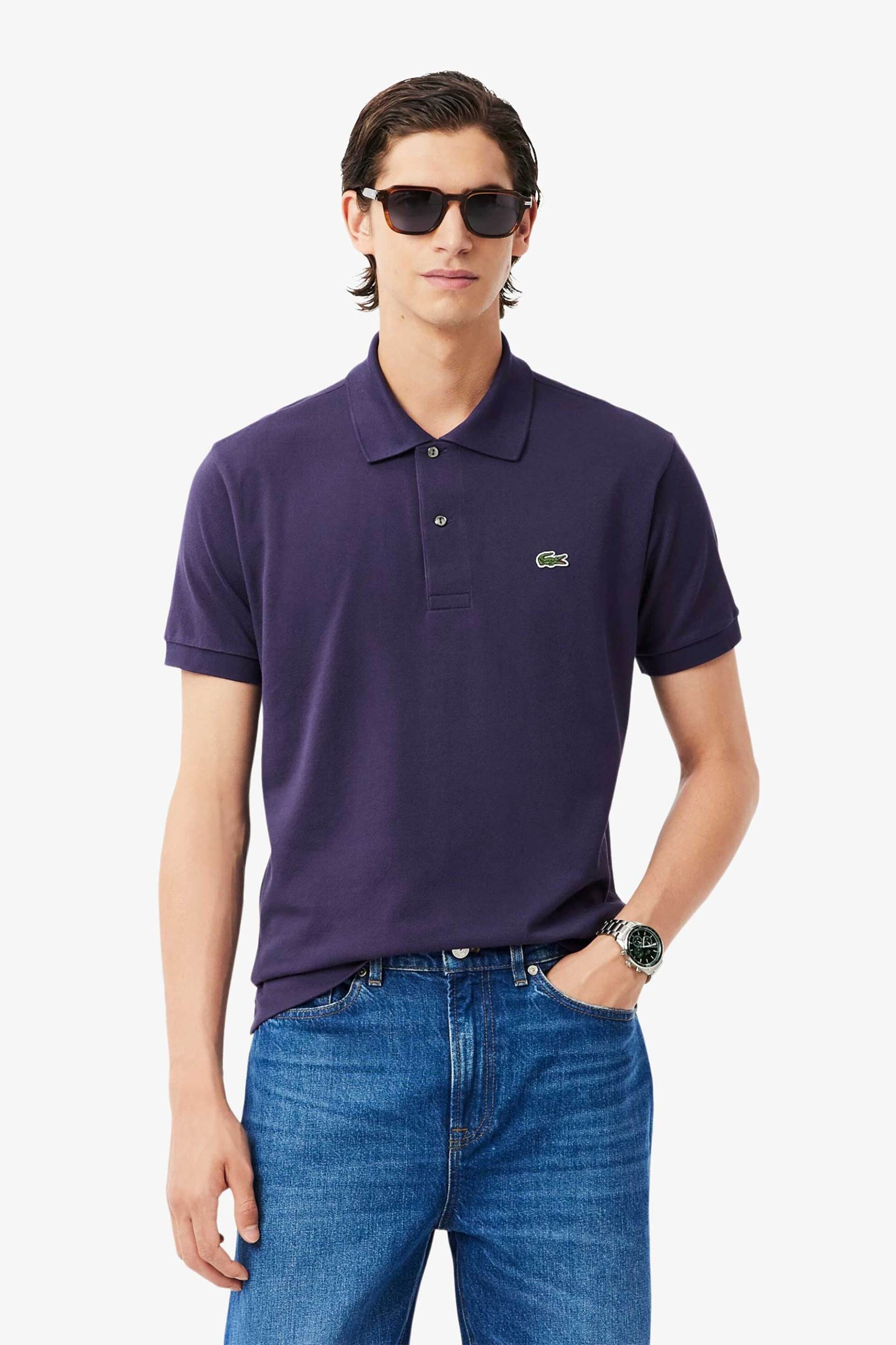 Lacoste ανδρική μπλούζα πόλο πικέ κοντομάνικη με κεντημένο λογότυπο Classic Fit - L1212 Μοβ Σκούρο