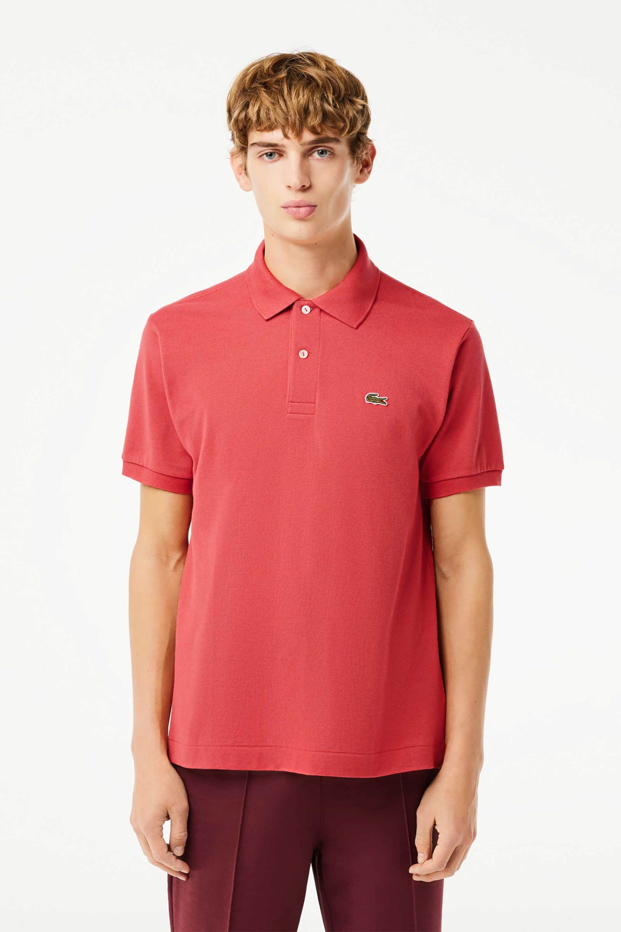 Lacoste ανδρική μπλούζα πόλο πικέ κοντομάνικη με κεντημένο λογότυπο Classic Fit - L1212 Κοραλί