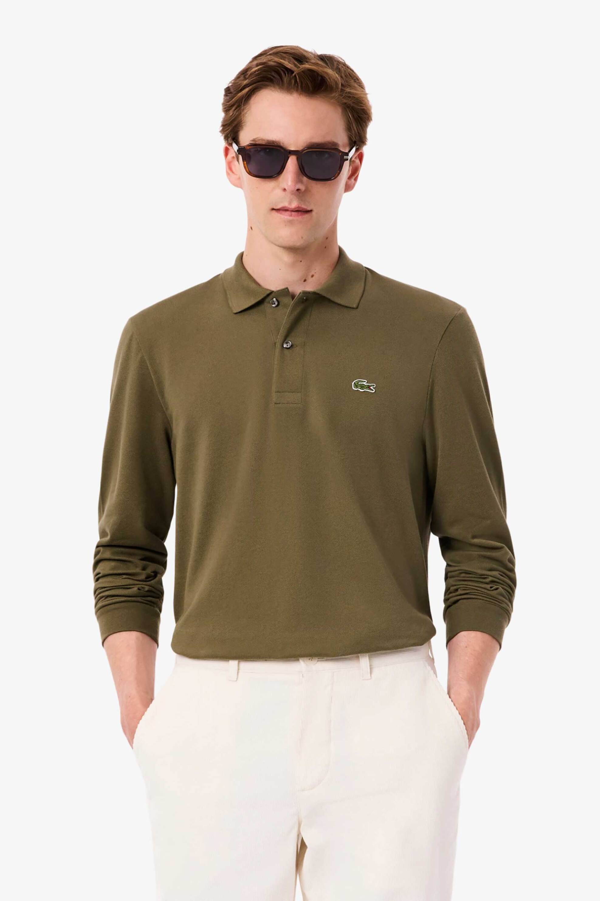 Lacoste ανδρική μπλούζα πόλο πικέ με κεντημένο λογότυπο Classic Fit - L1312 Χακί Nivo