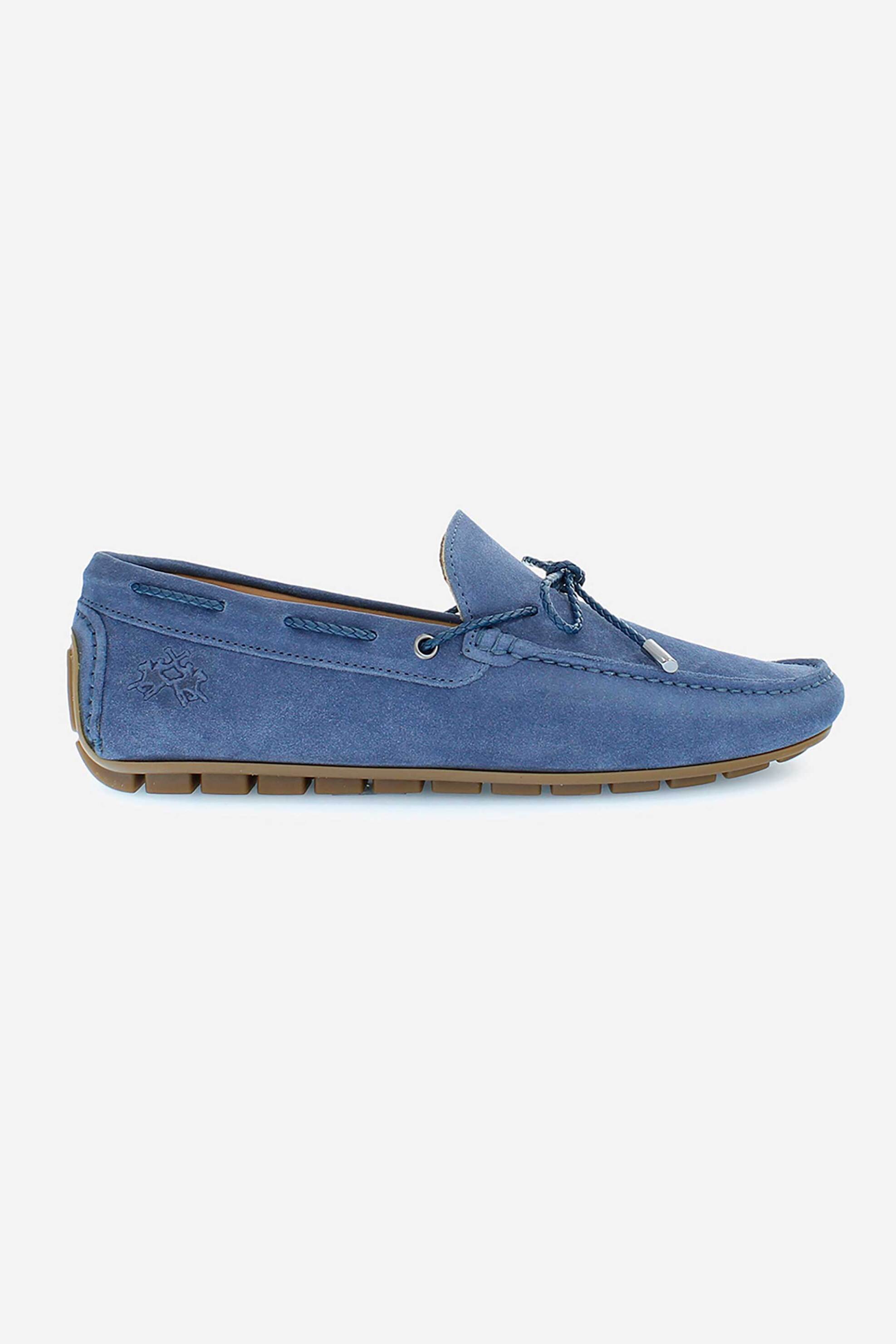 Ανδρική Μόδα > Ανδρικά Παπούτσια > Ανδρικά Boat Shoes La Martina ανδρικά boat παπούτσια από δέρμα καστόρι μονόχρωμα με ανάγλυφο έμβλημα - LFM241092-3230 Μπλε