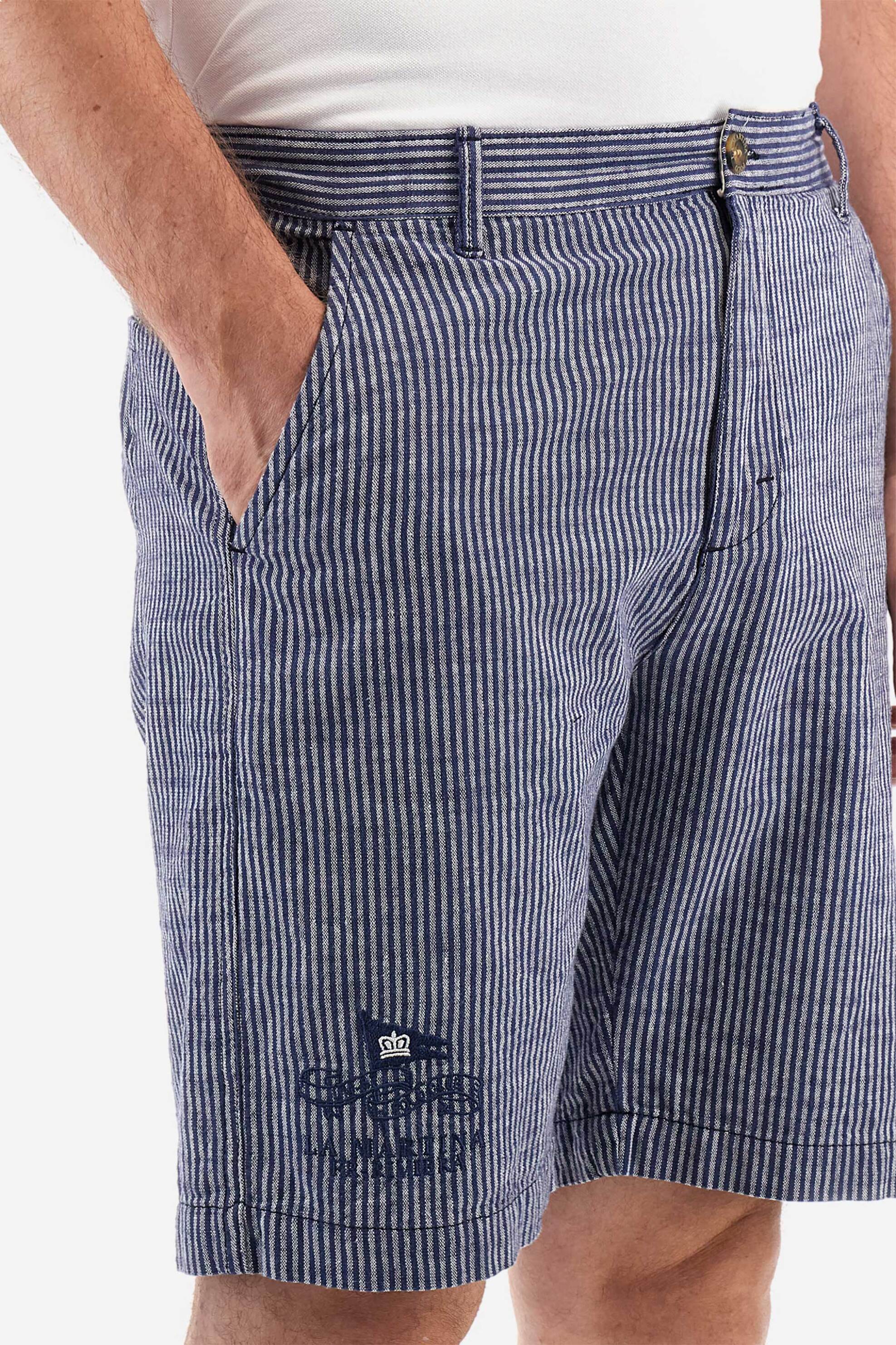 La Martina ανδρική βερμούδα με ριγέ σχέδιο και κεντημένο λογότυπο Regular Fit - MAB005-CV049 Μπλε Σκούρο φωτογραφία