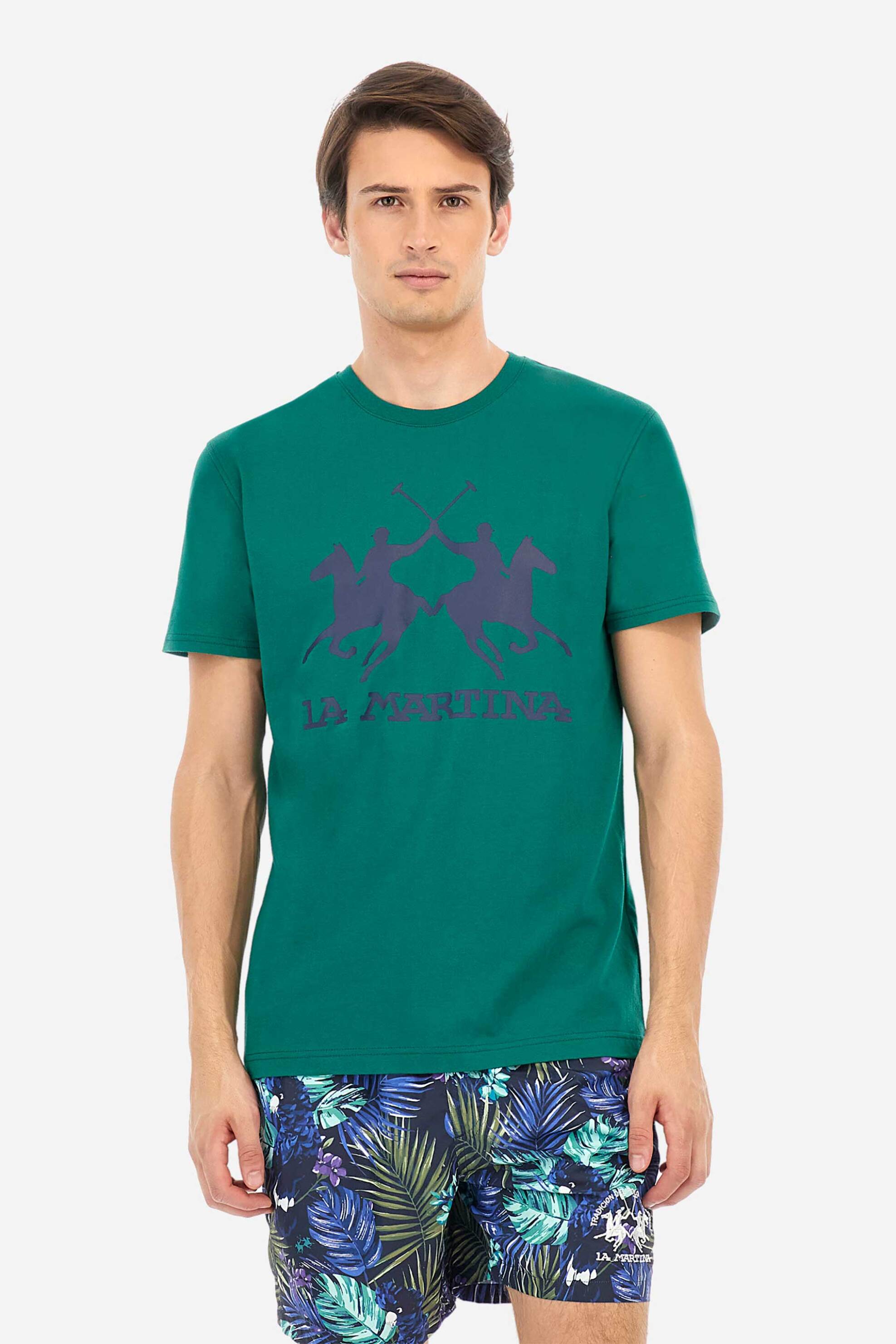 LA MARTINA La Martina ανδρικό T-shirt με logo print Regular Fit - MAR001-JS206 Πράσινο