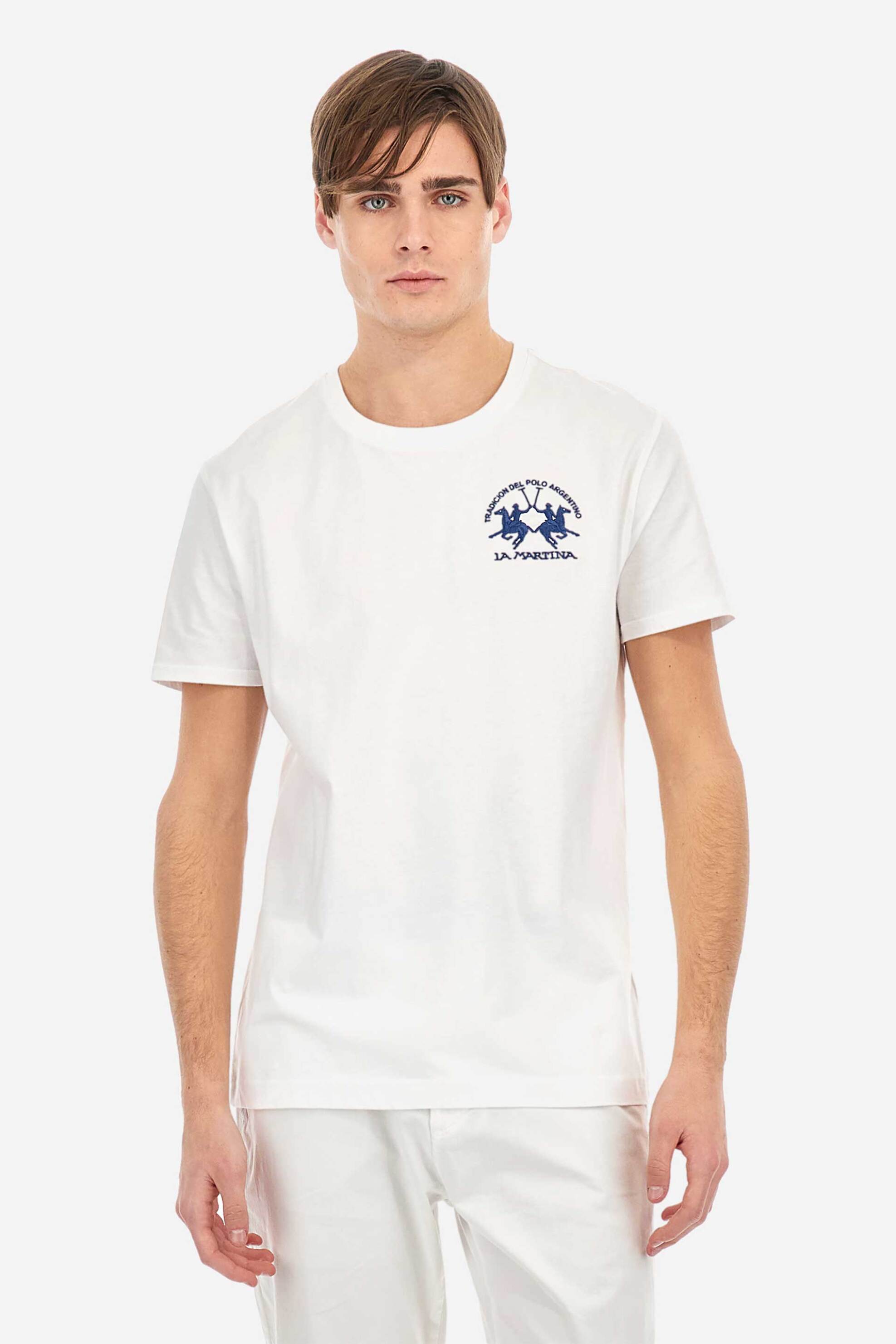 La Martina ανδρικό T-shirt με κεντημένο λογότυπο Regular Fit - MAR009-JS206 Λευκό