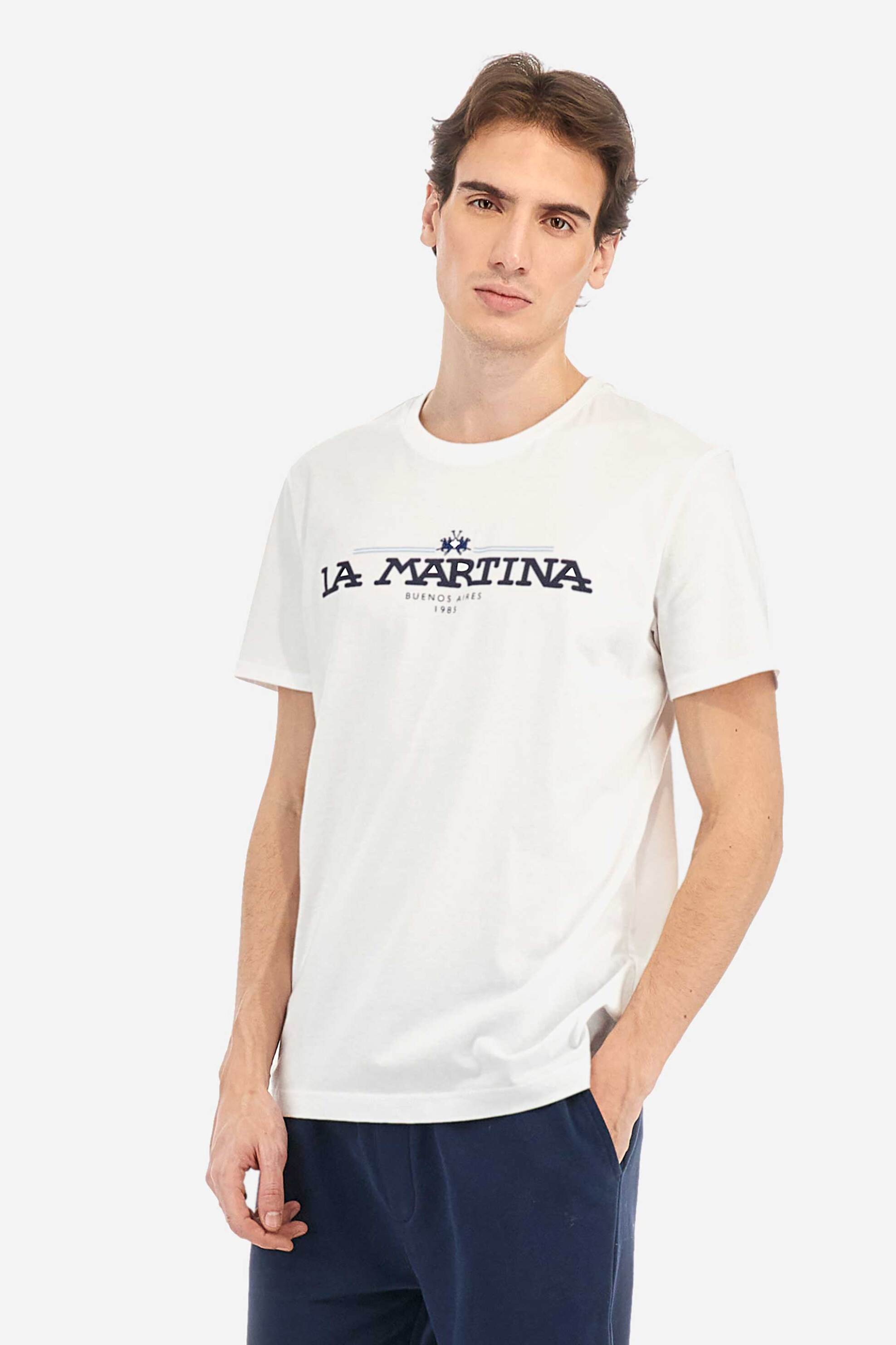 LA MARTINA La Martina ανδρικό T-shirt με logo print Regular Fit - MAR304-JS206 Λευκό