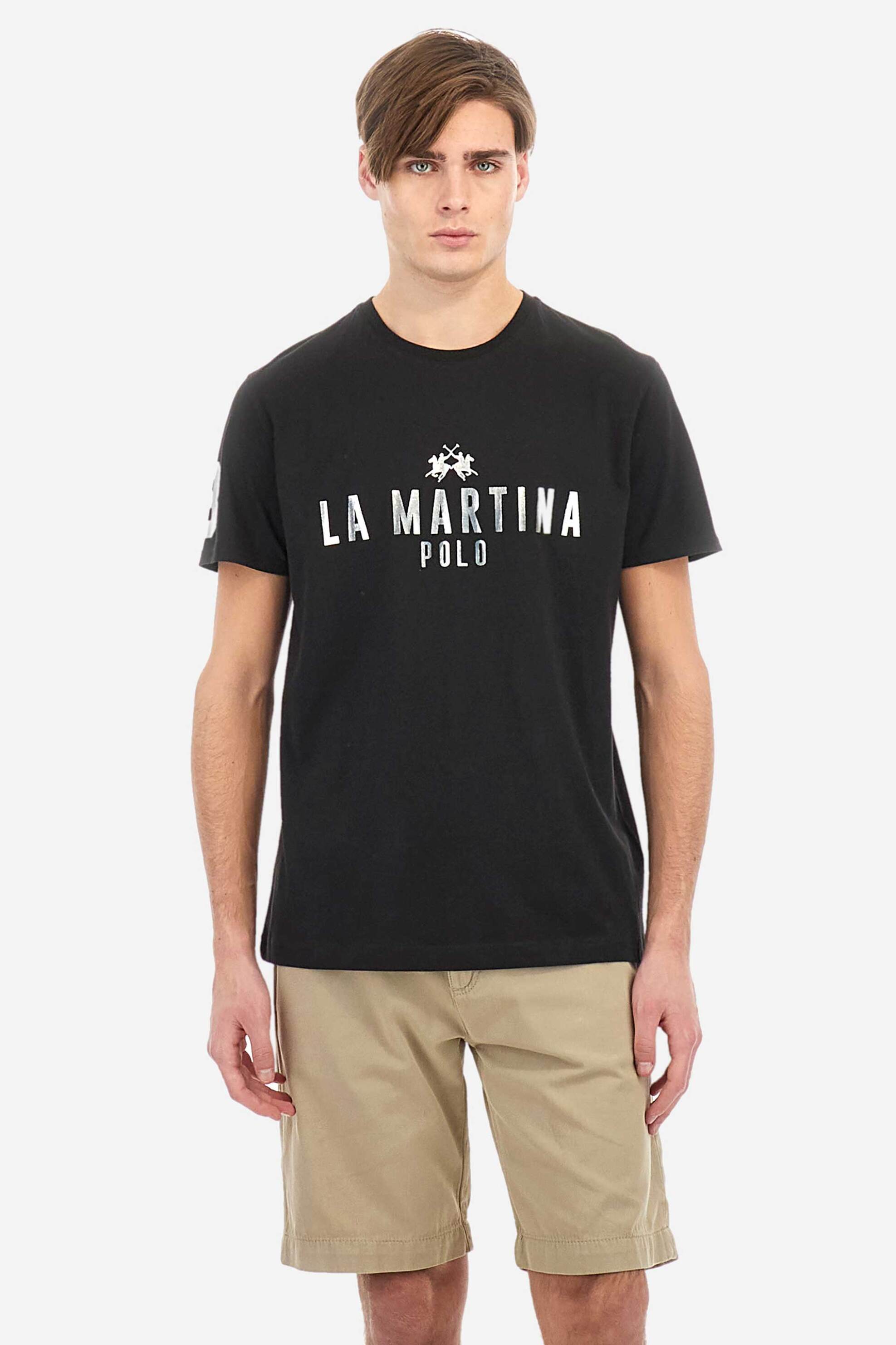 LA MARTINA La Martina ανδρικό T-shirt με logo print Regular Fit - MAR322-JS206 Μαύρο