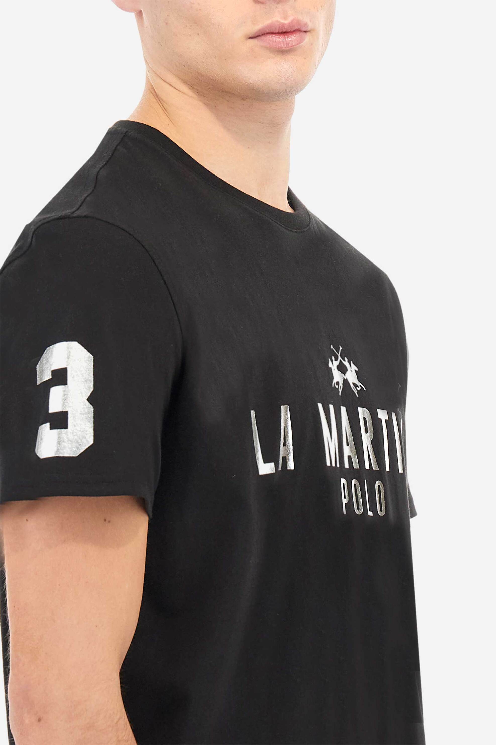 La Martina ανδρικό T-shirt με logo print Regular Fit - MAR322-JS206 Μαύρο φωτογραφία