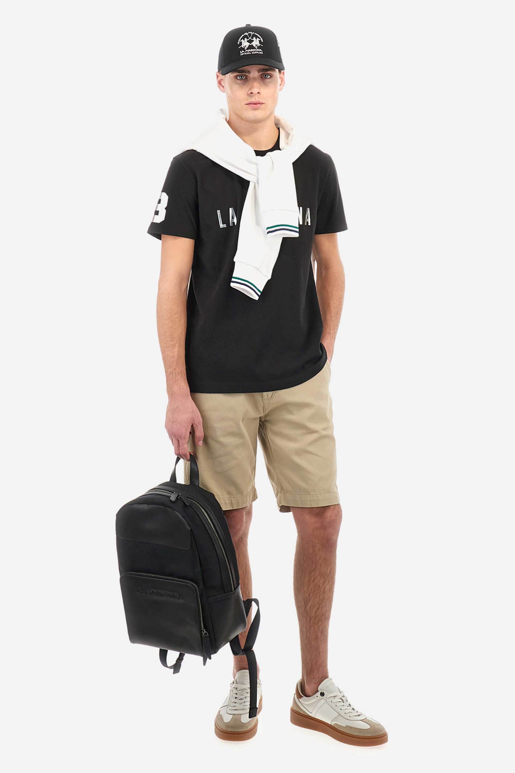 La Martina ανδρικό T-shirt με logo print Regular Fit - MAR322-JS206 Μαύρο φωτογραφία