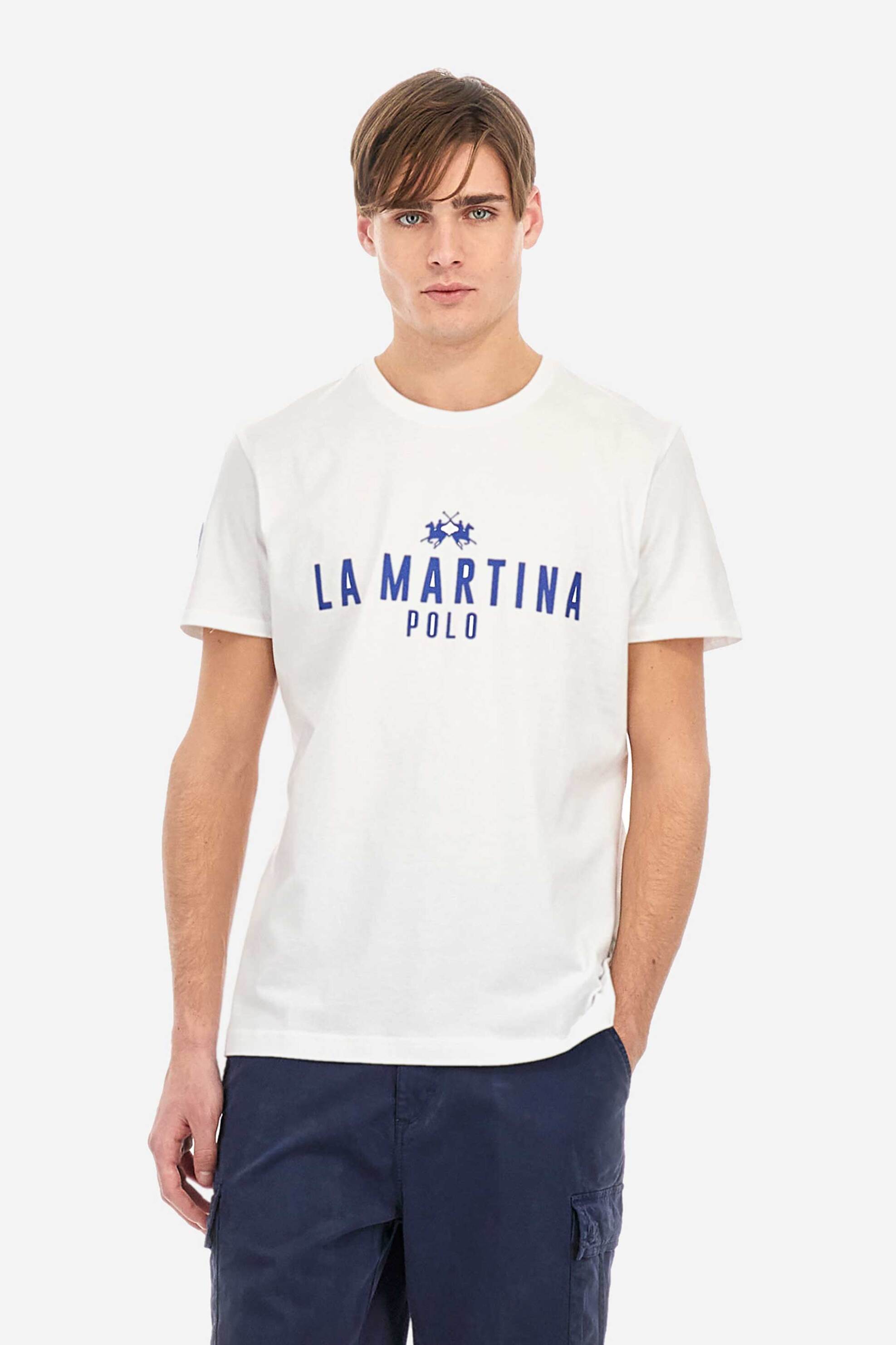 LA MARTINA La Martina ανδρικό T-shirt με logo print Regular Fit - MAR322-JS206 Λευκό